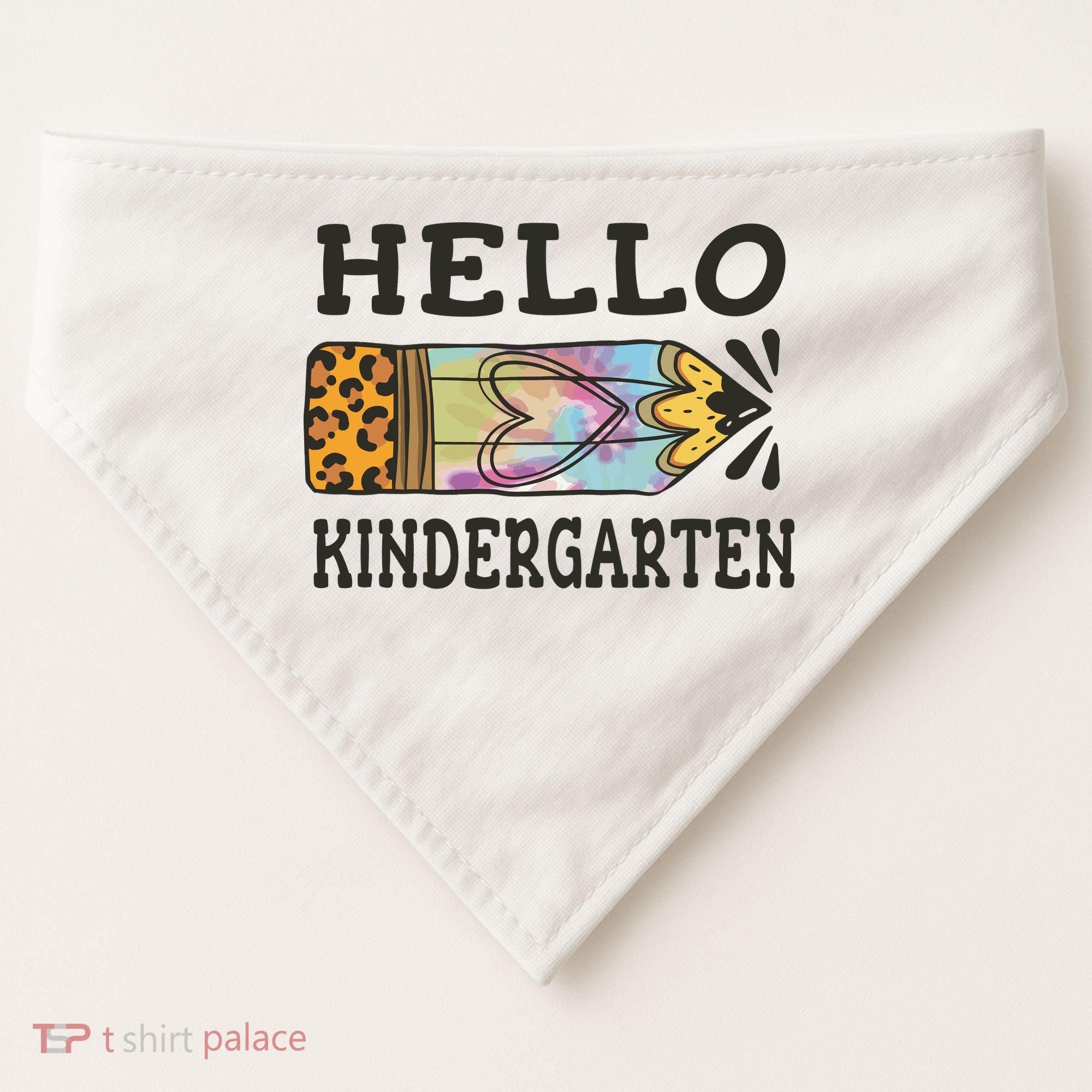 Hello Kindergarten Leopard Tie Dye Pencil USA-Made Doggie Bandana