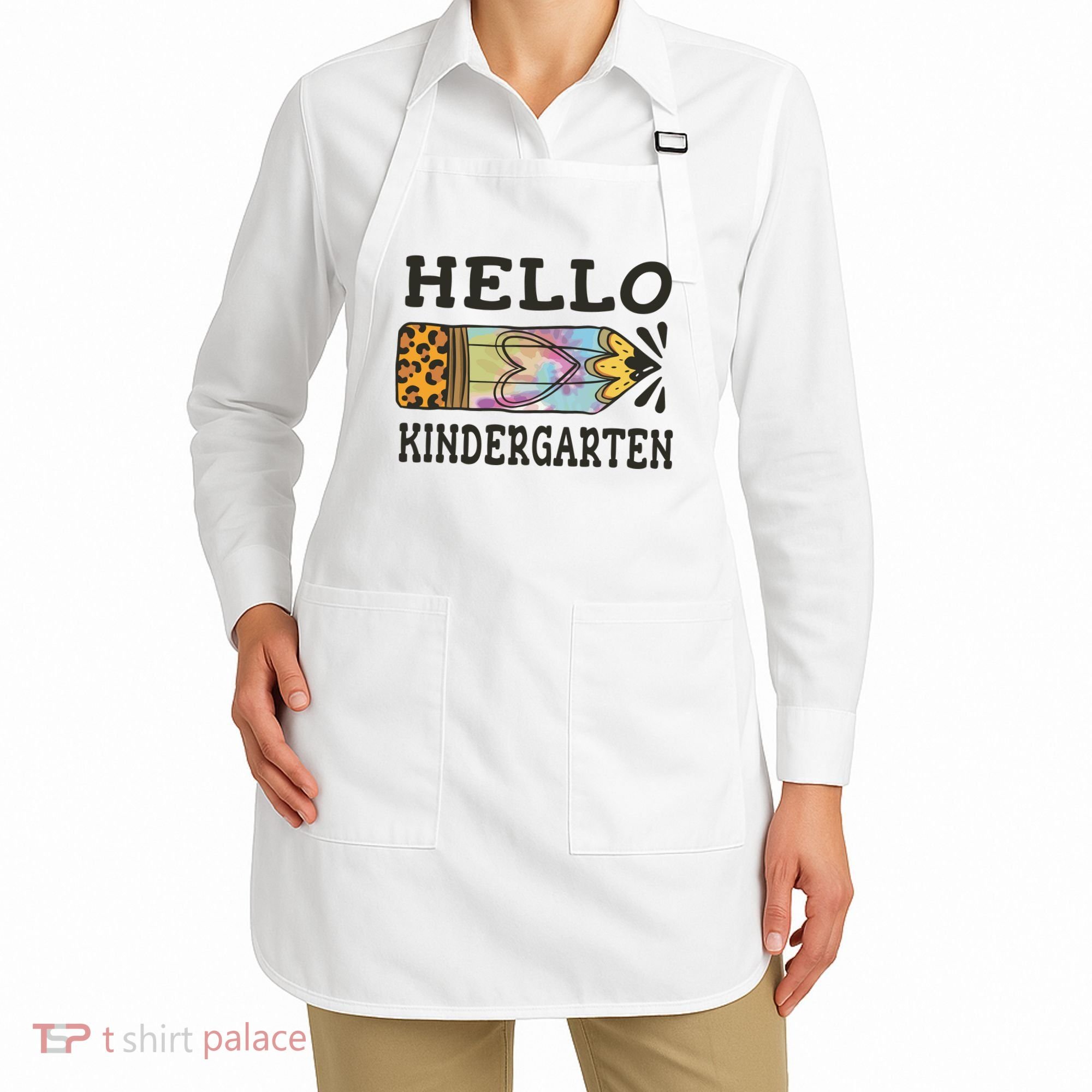 Hello Kindergarten Leopard Tie Dye Pencil Apron