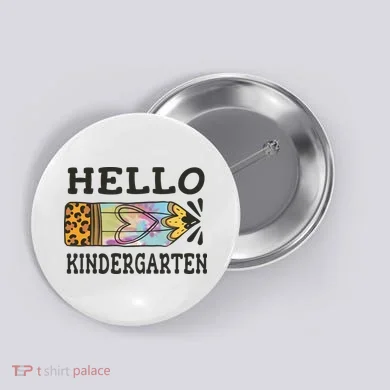 Hello Kindergarten Leopard Tie Dye Pencil Button