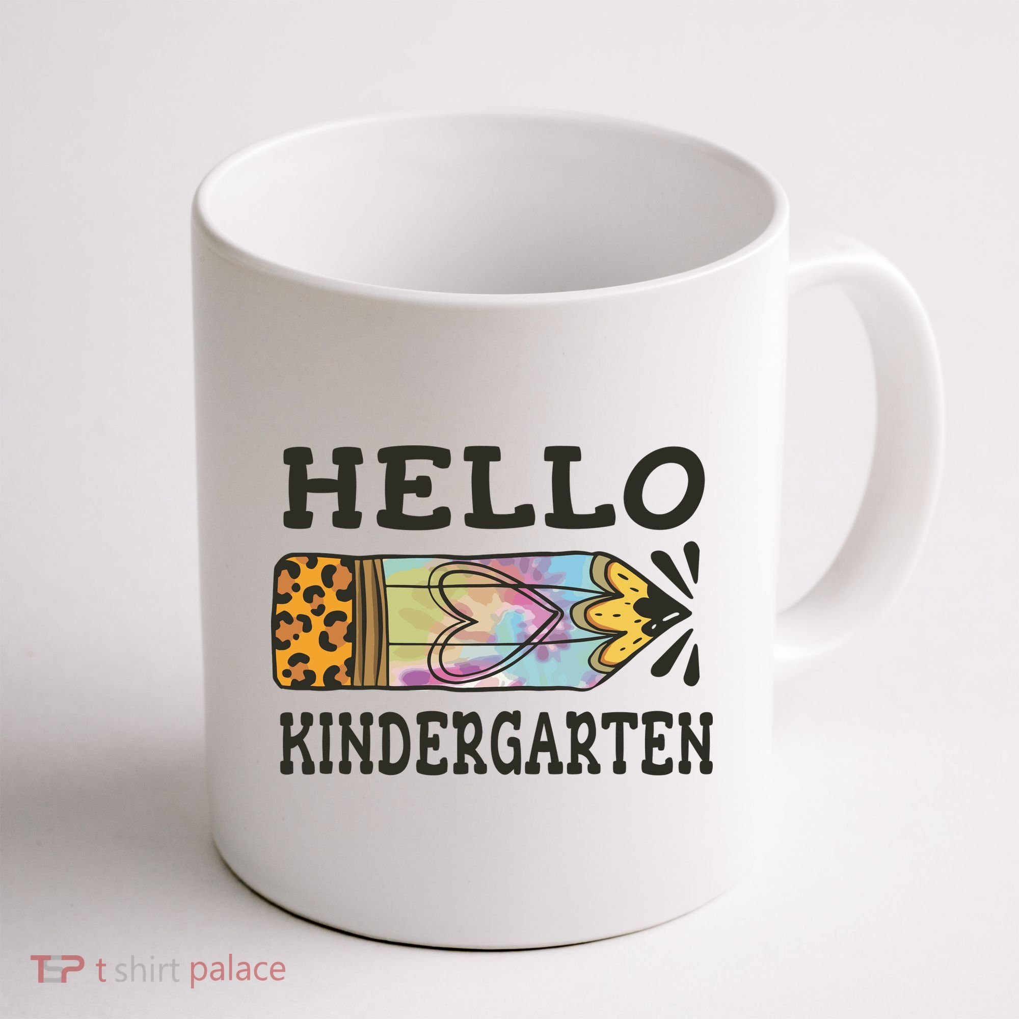 Hello Kindergarten Leopard Tie Dye Pencil Coffee Mug