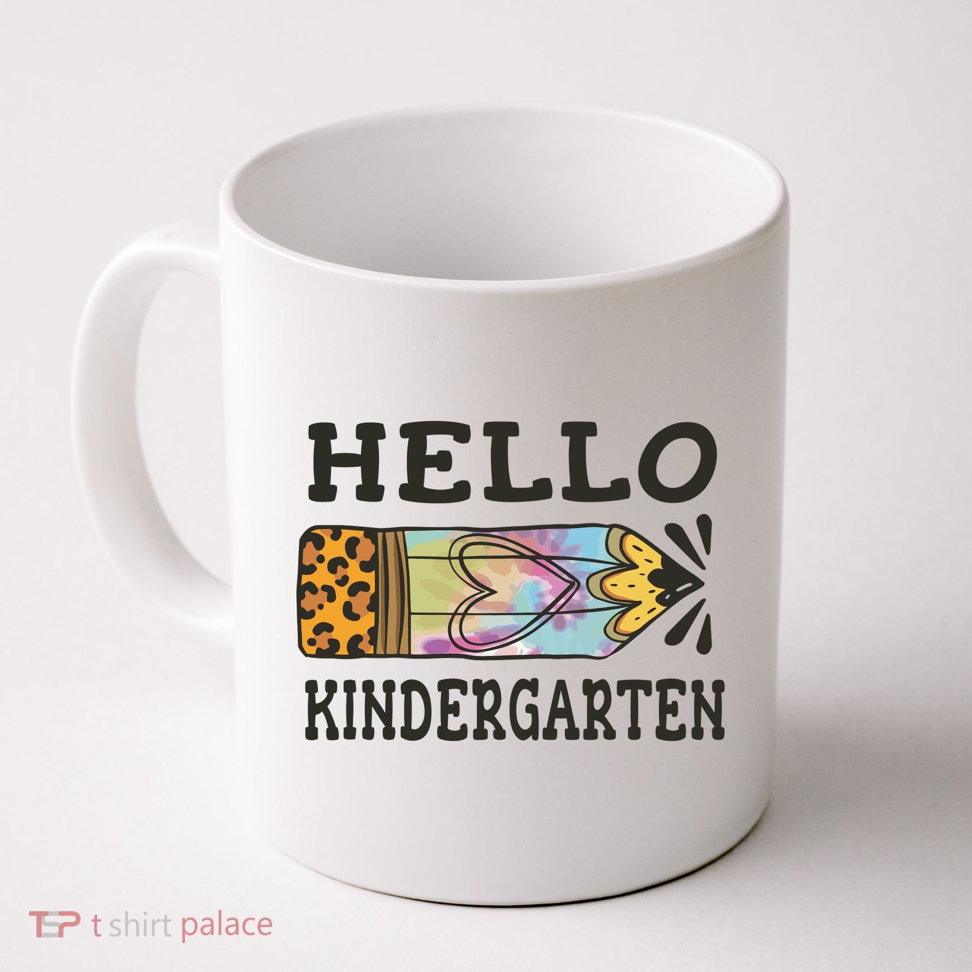 Hello Kindergarten Leopard Tie Dye Pencil Coffee Mug
