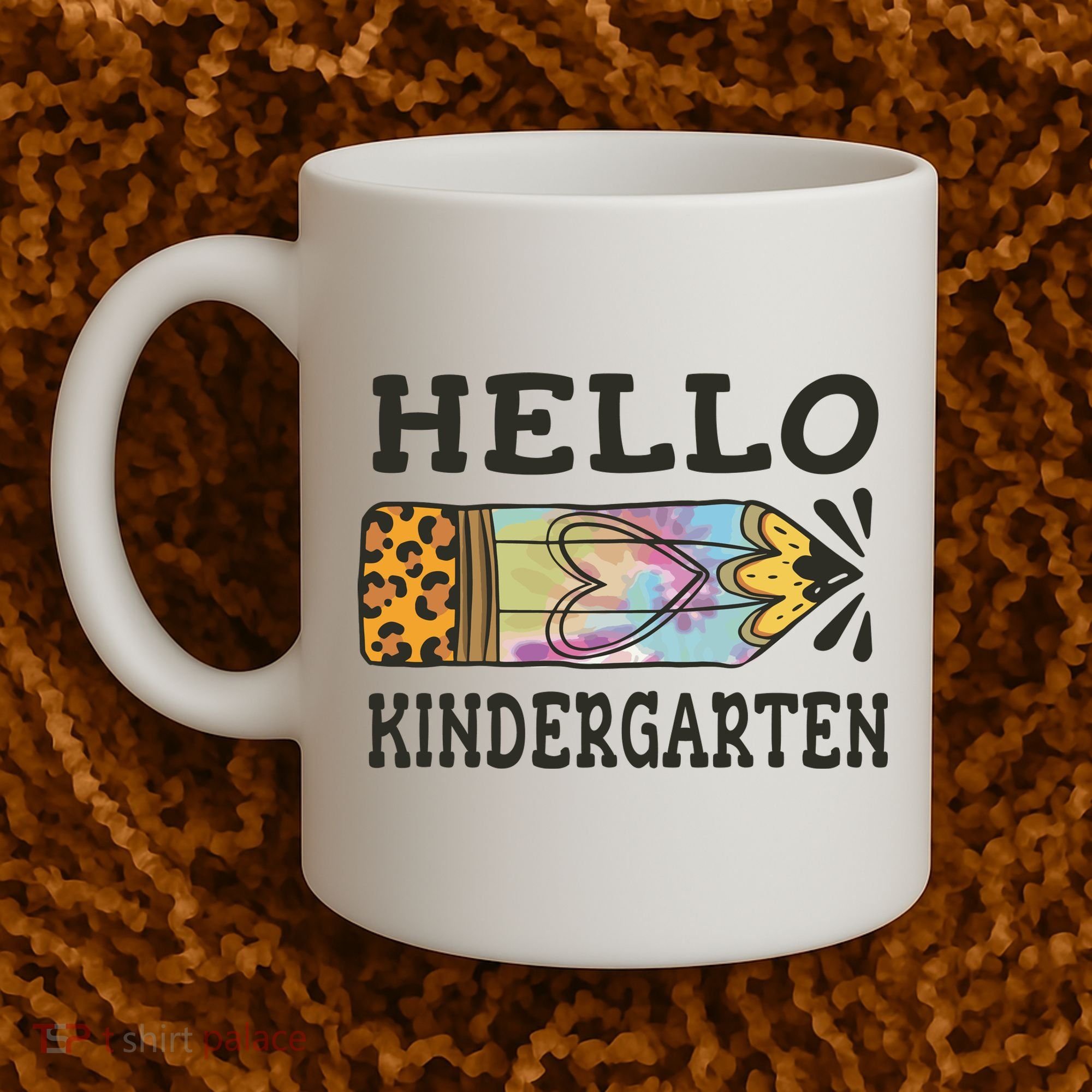 Hello Kindergarten Leopard Tie Dye Pencil Coffee Mug