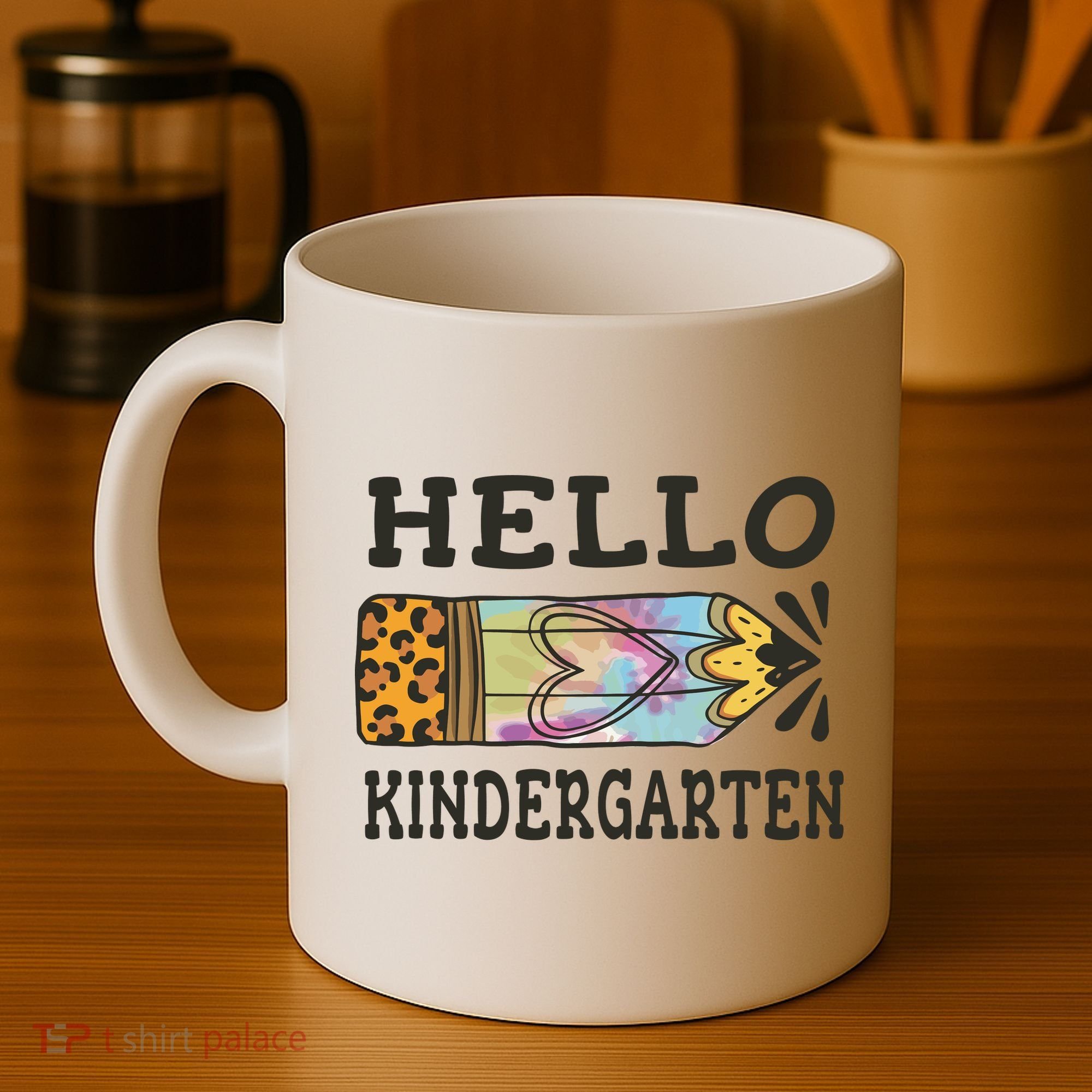 Hello Kindergarten Leopard Tie Dye Pencil Coffee Mug