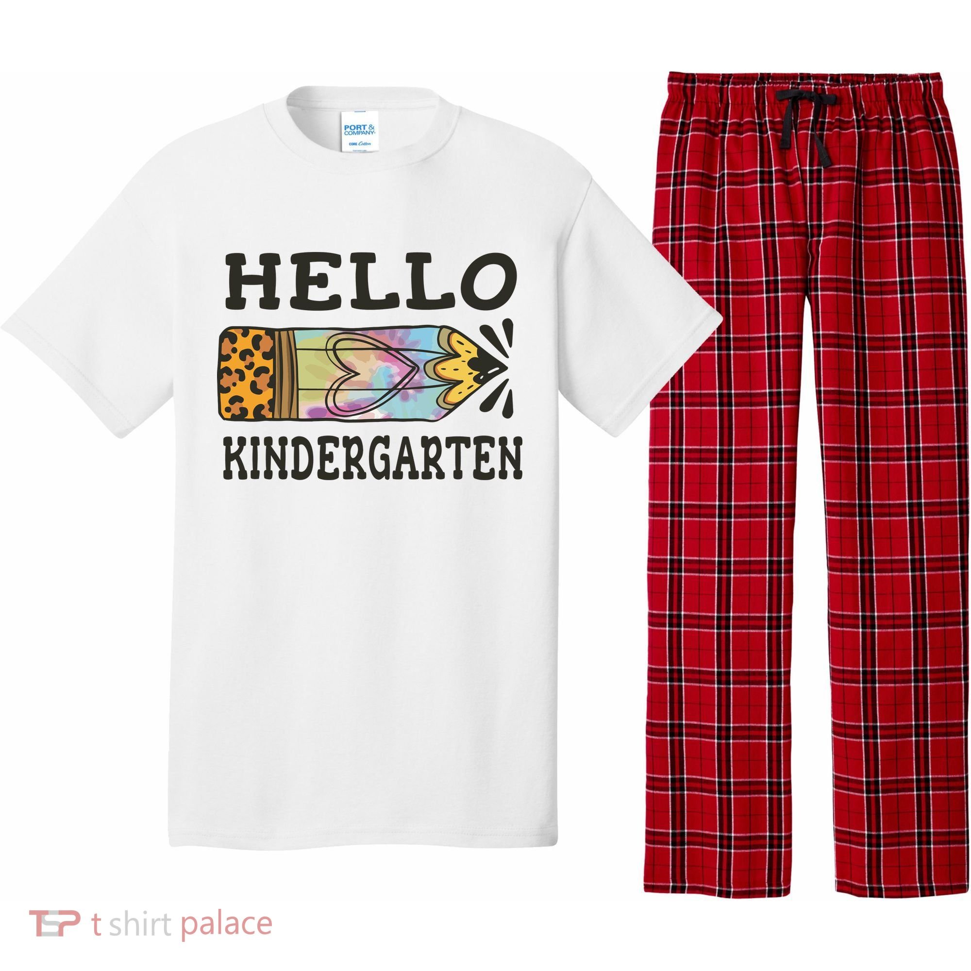 Hello Kindergarten Leopard Tie Dye Pencil Pajama Set