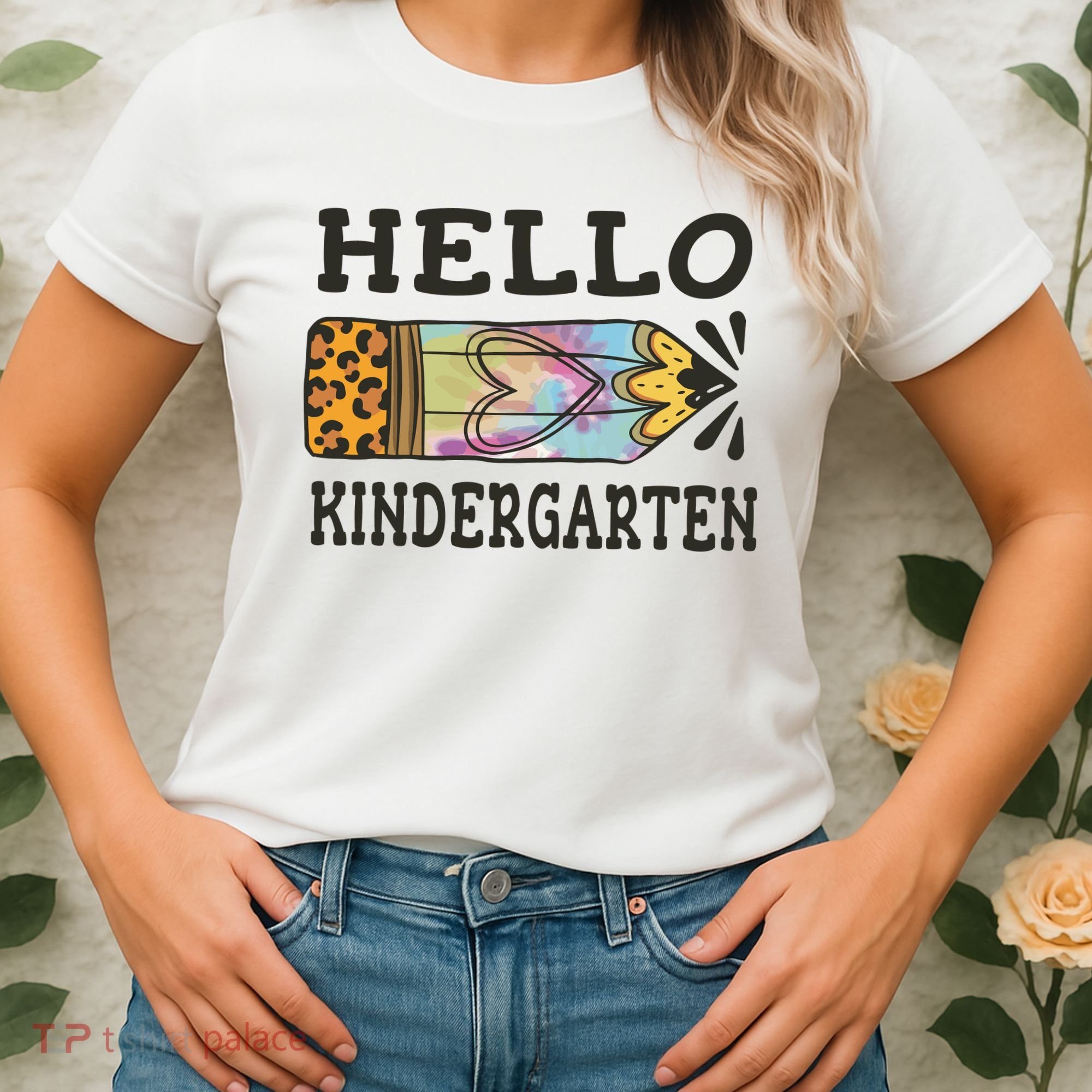 Hello Kindergarten Leopard Tie Dye Pencil Women's T-Shirt