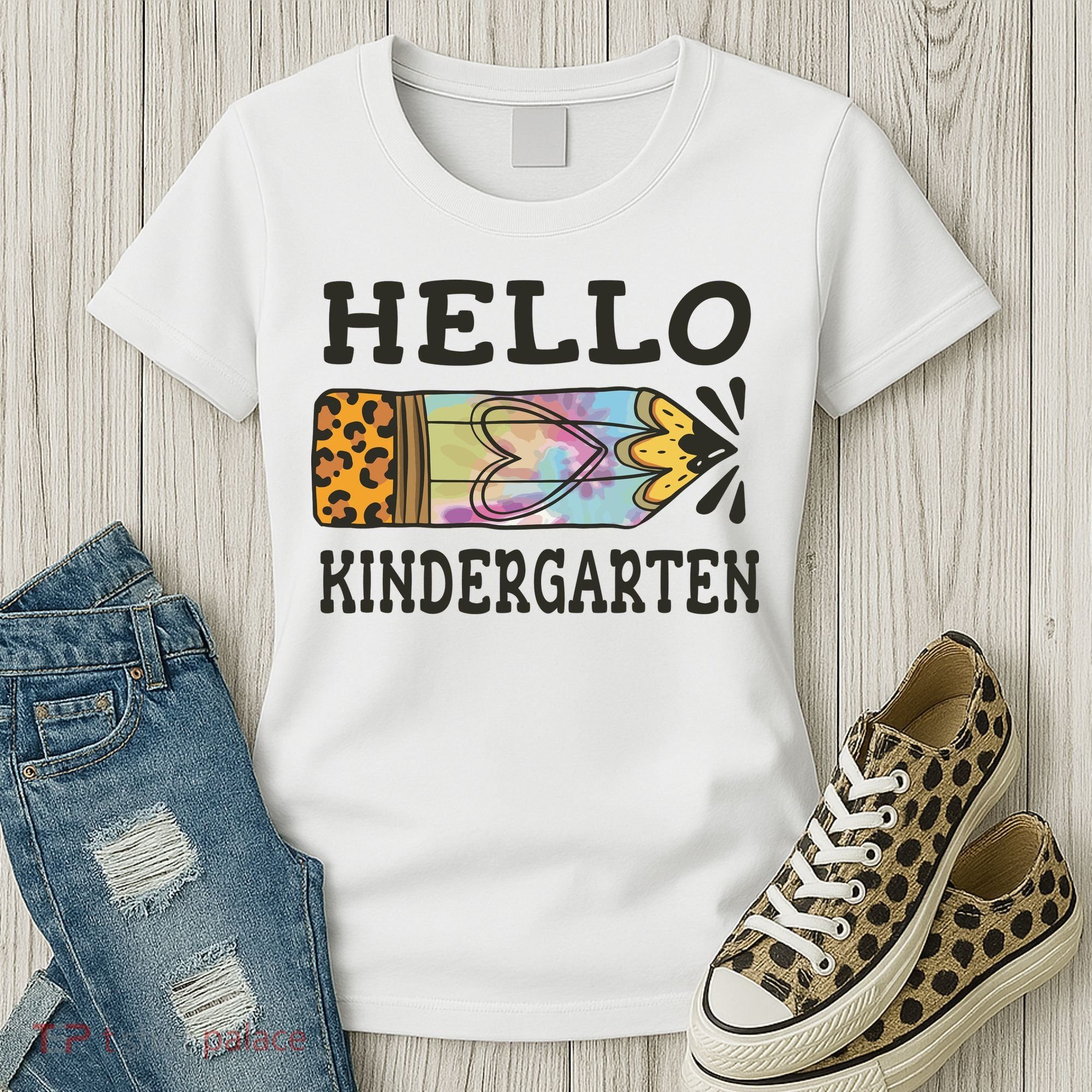Hello Kindergarten Leopard Tie Dye Pencil Women's T-Shirt