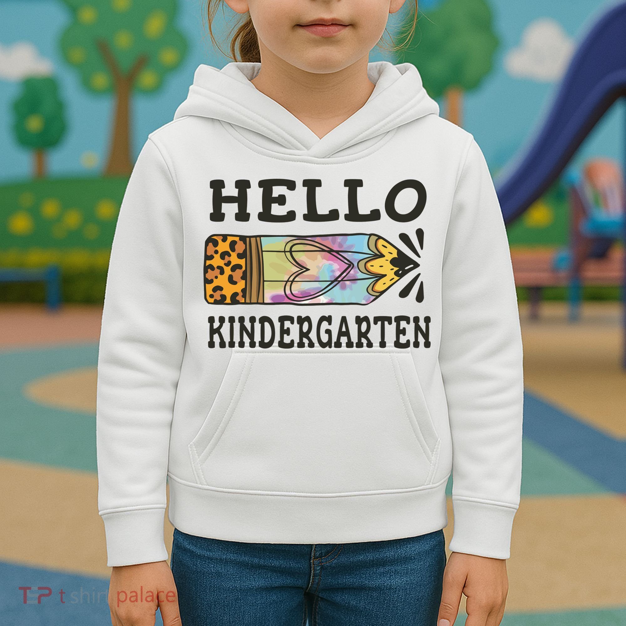 Hello Kindergarten Leopard Tie Dye Pencil Kids Hoodie