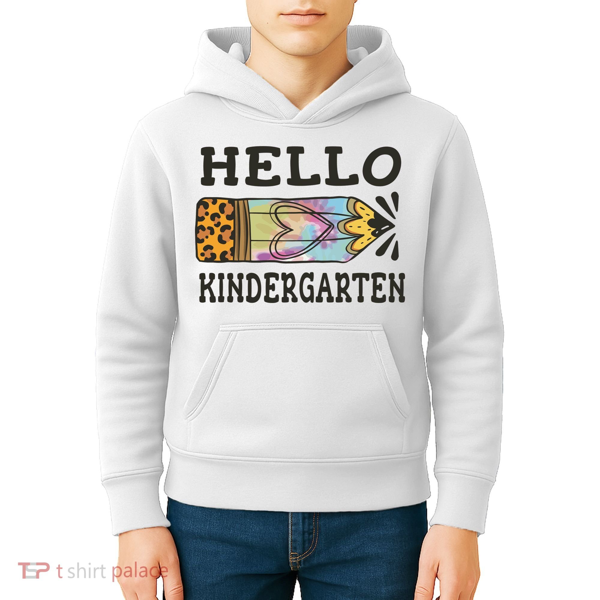 Hello Kindergarten Leopard Tie Dye Pencil Kids Hoodie