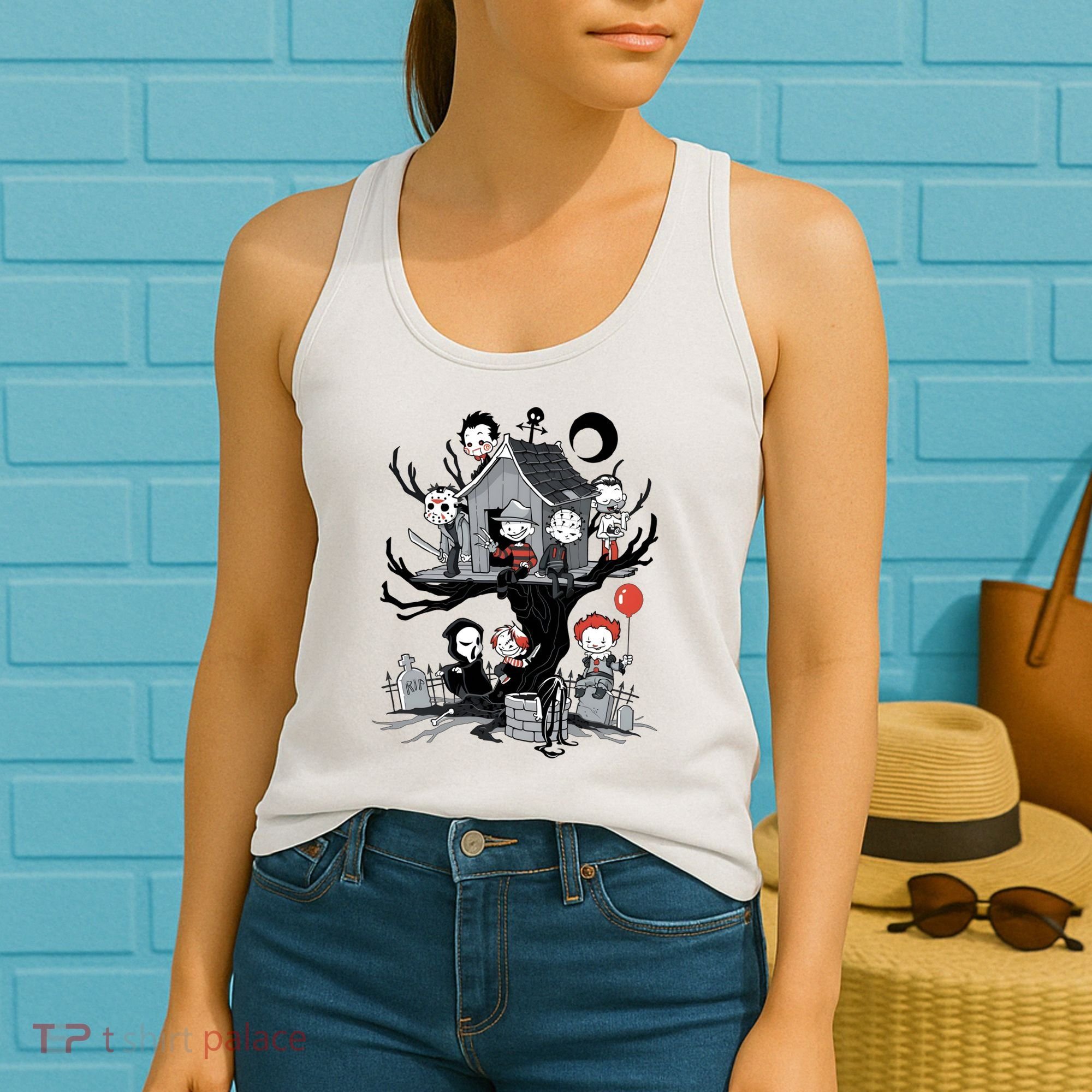 Halloween Kids Movie Famous Killers Tree House Horror Character Women's Tank Top