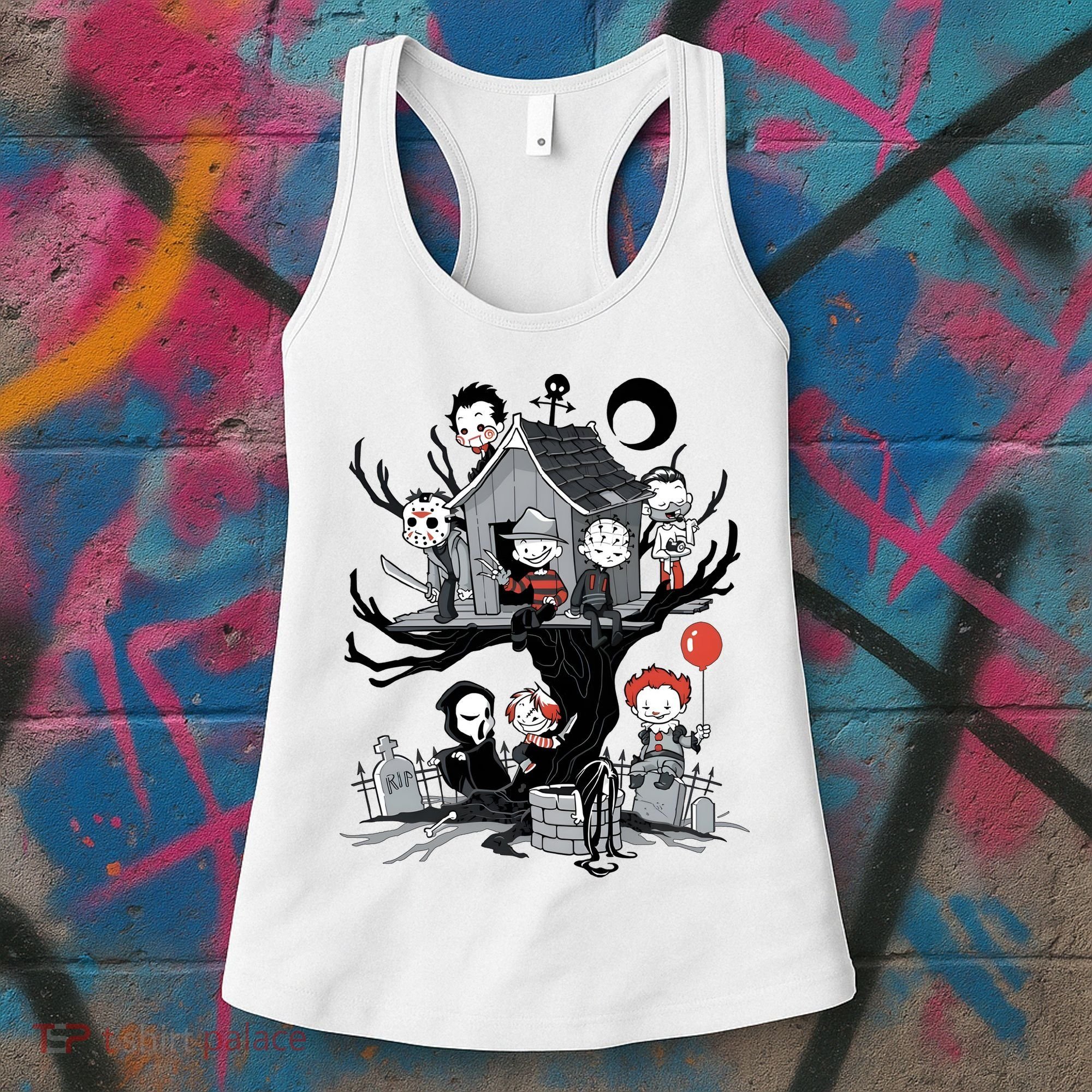 Halloween Kids Movie Famous Killers Tree House Horror Character Women's Tank Top