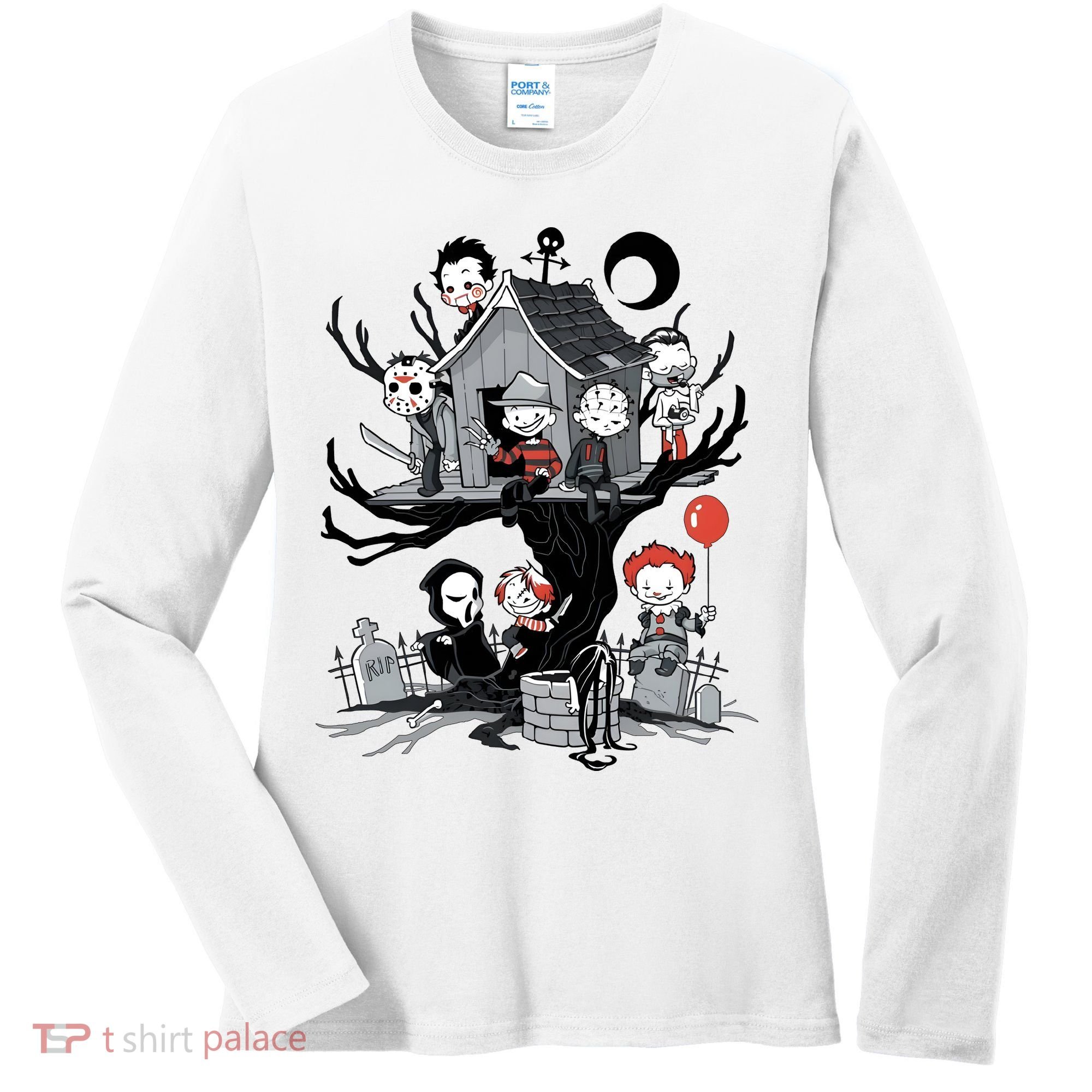 Halloween Kids Movie Famous Killers Tree House Horror Character Women's Long Sleeve Shirt