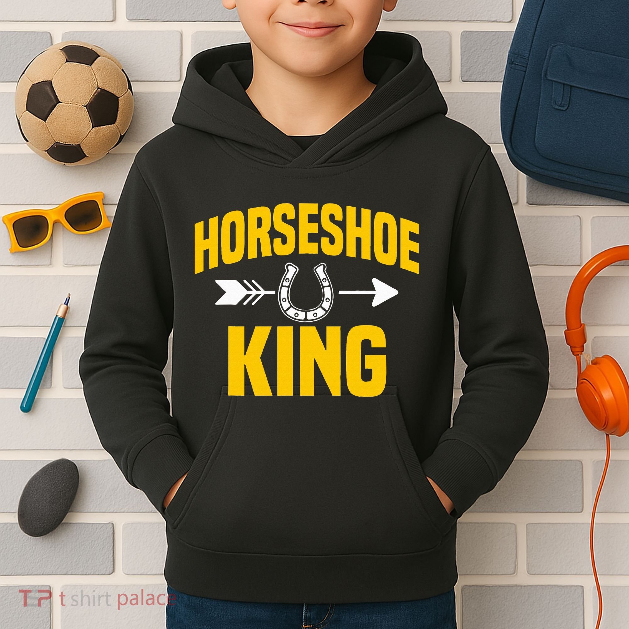 Horseshoe King Pitching Horse Lover Ferrier Kids Hoodie