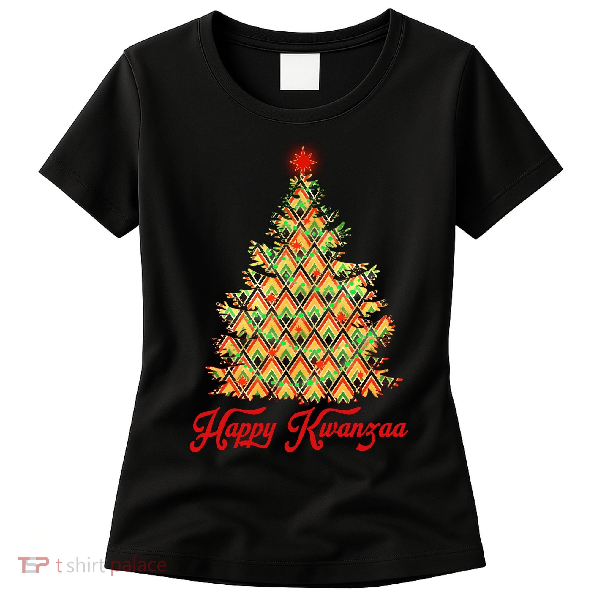 Happy Kwanzaa Pattern Christmas Tree Women's T-Shirt