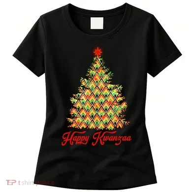 Happy Kwanzaa Pattern Christmas Tree Women's T-Shirt