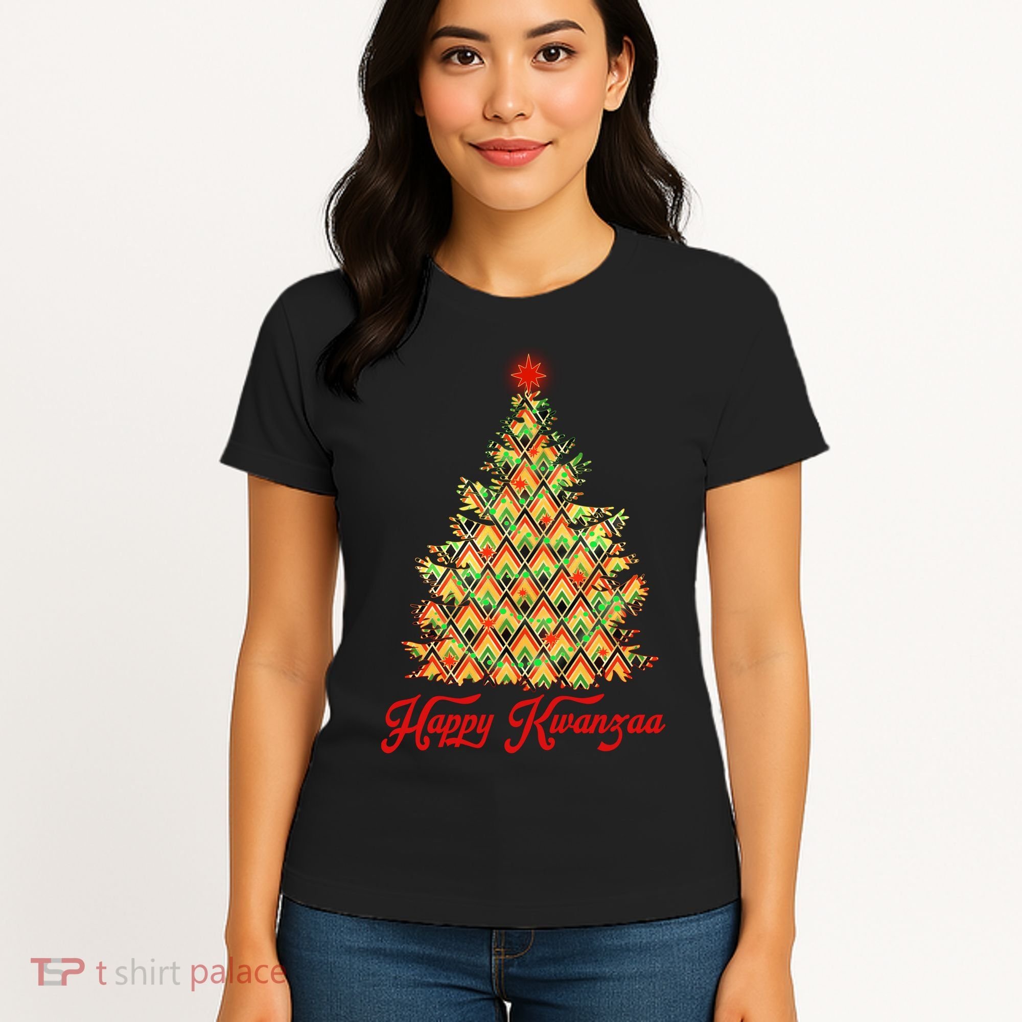 Happy Kwanzaa Pattern Christmas Tree Women's T-Shirt