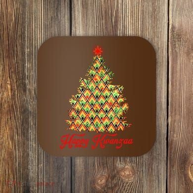 Happy Kwanzaa Pattern Christmas Tree Coaster