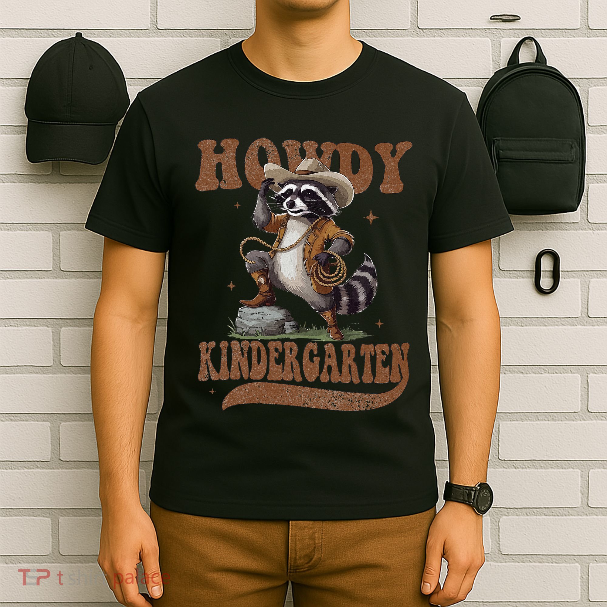 Howdy Kindergarten Raccoon Cowboy Western Back To School Gift T-Shirt