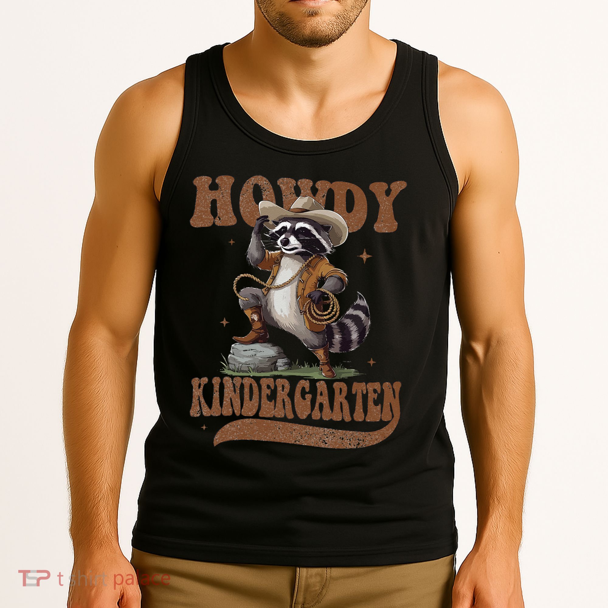 Howdy Kindergarten Raccoon Cowboy Western Back To School Gift Tank Top