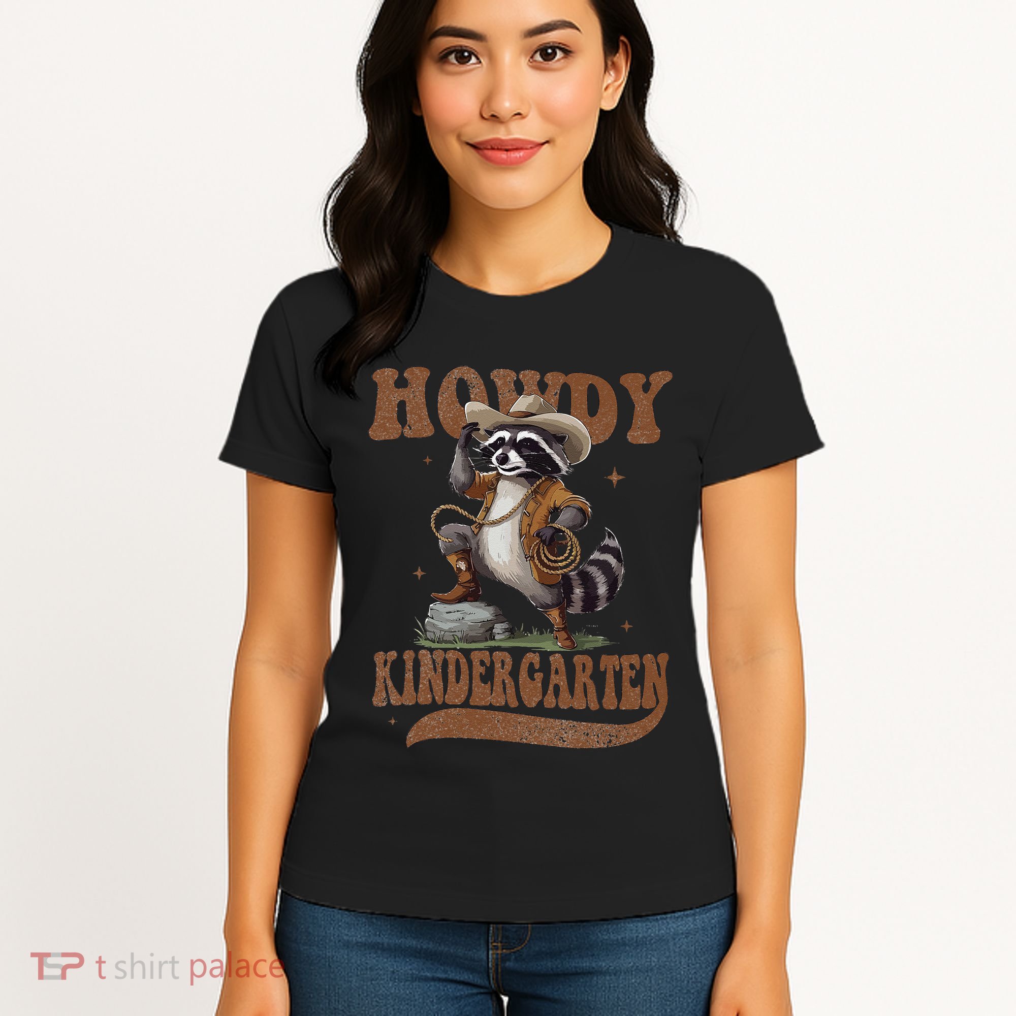 Howdy Kindergarten Raccoon Cowboy Western Back To School Gift Women's T-Shirt
