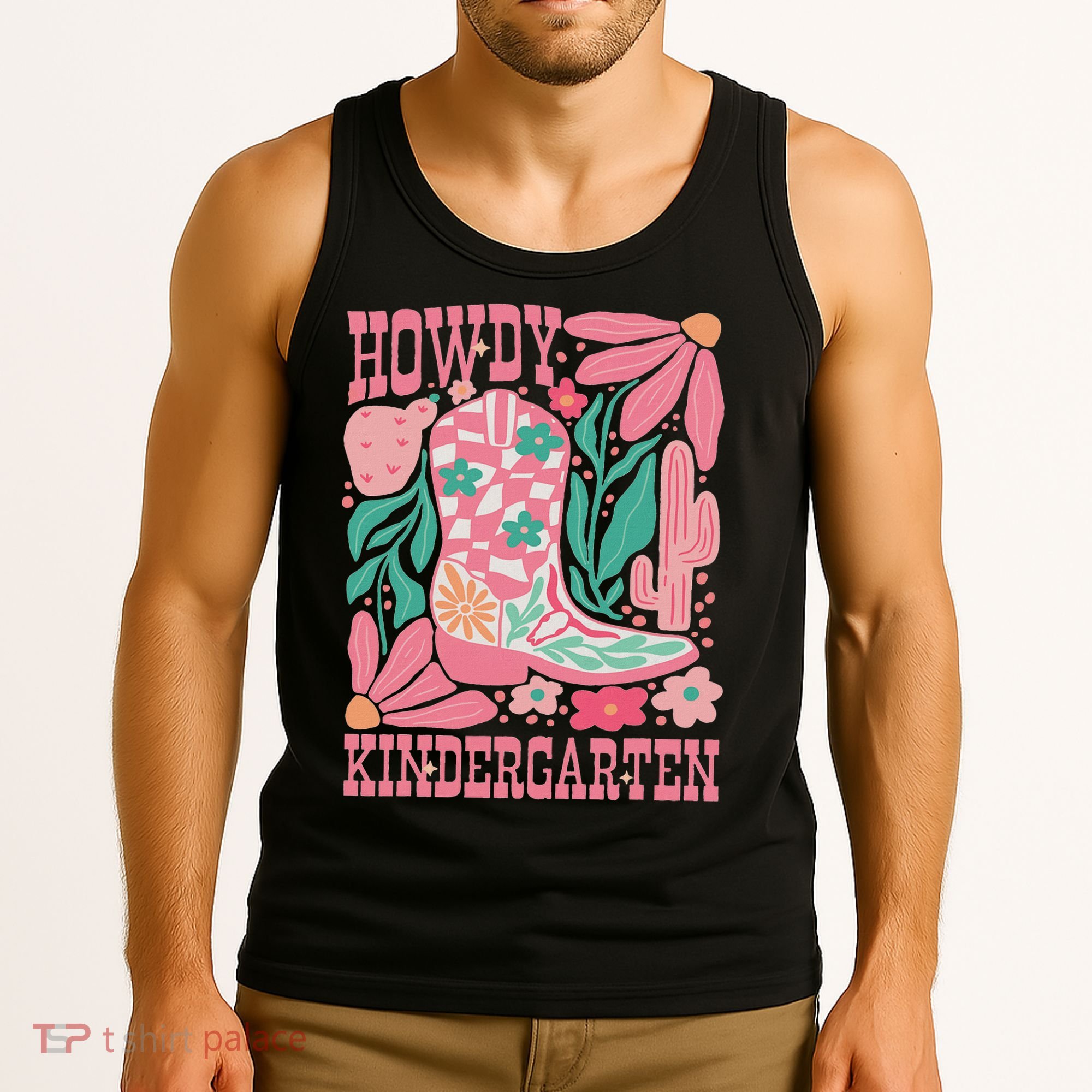 Howdy Kindergarten Western Kindergarten Vibe Teacher Cowgirl Tank Top