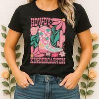 Howdy Kindergarten Western Kindergarten Vibe Teacher Cowgirl Women's T-Shirt thumb 2