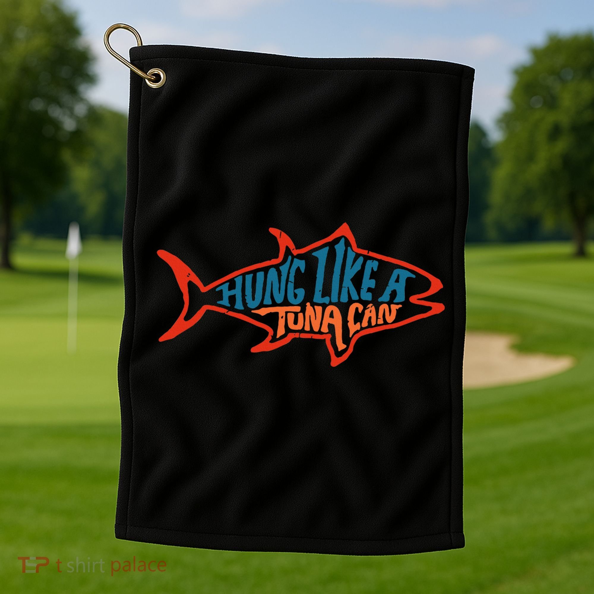 Hung Like A Tuna Can Funny Retro Golf Towel