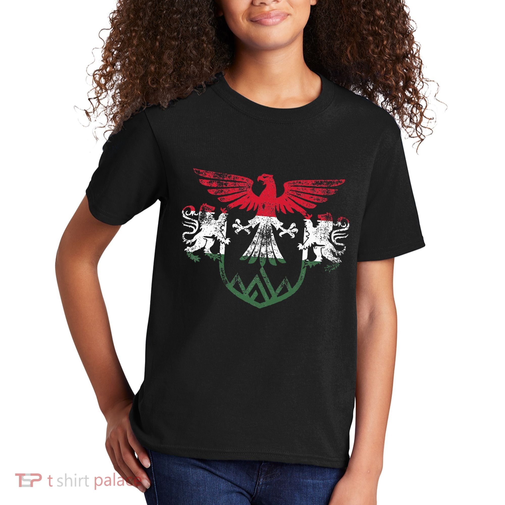 Hungary Lions And Eagle Symbol Hungarian Flag Kids T-Shirt