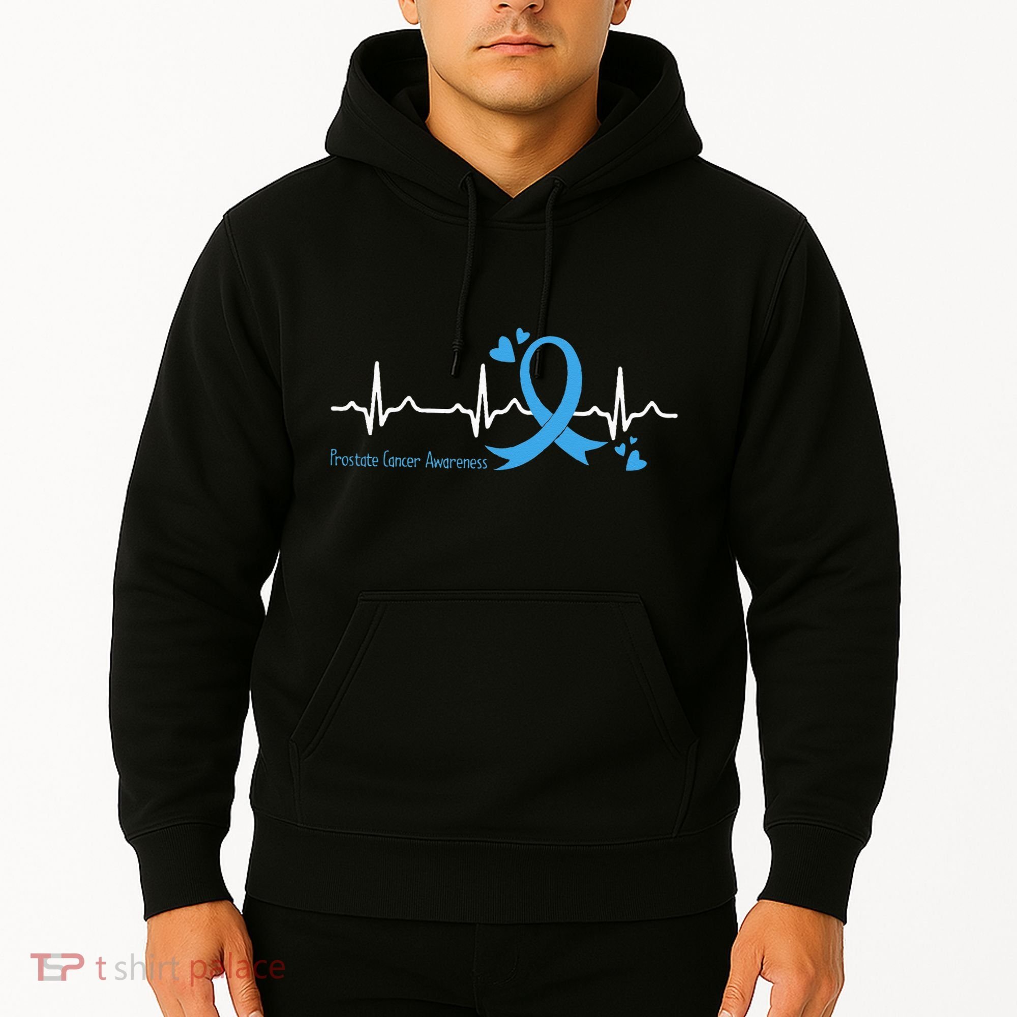 Heartbeat Light Blue Ribbon Prostate Cancer Awareness Hoodie