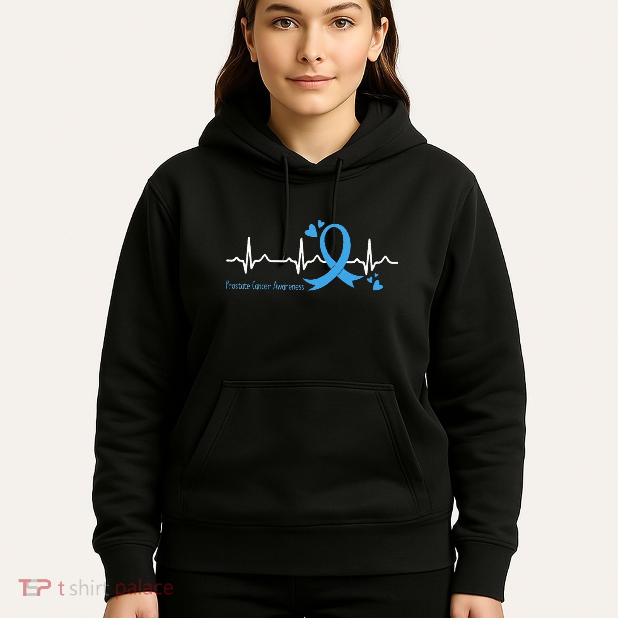 Heartbeat Light Blue Ribbon Prostate Cancer Awareness Hoodie