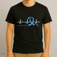 Heartbeat Light Blue Ribbon Prostate Cancer Awareness T-Shirt thumb 3