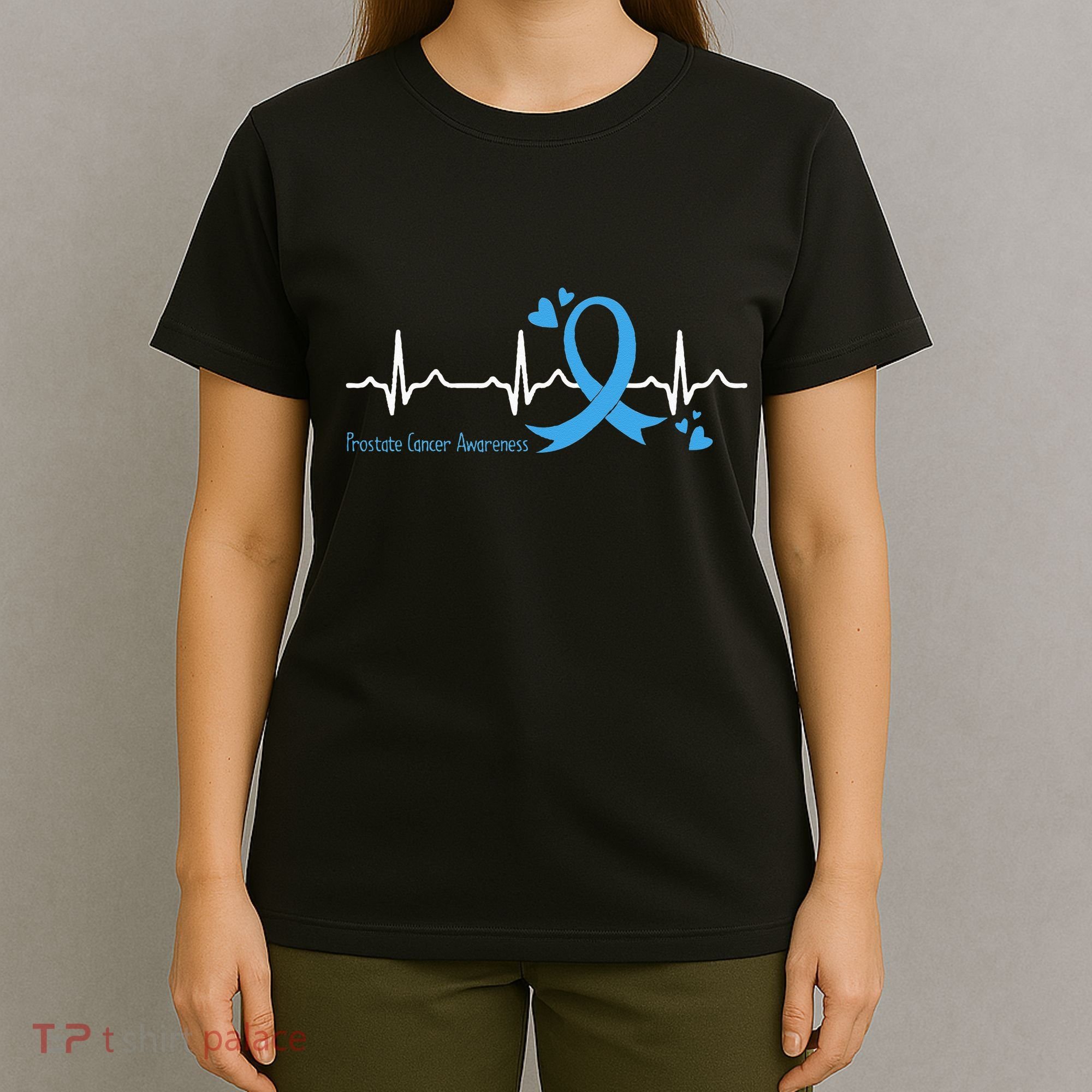 Heartbeat Light Blue Ribbon Prostate Cancer Awareness T-Shirt