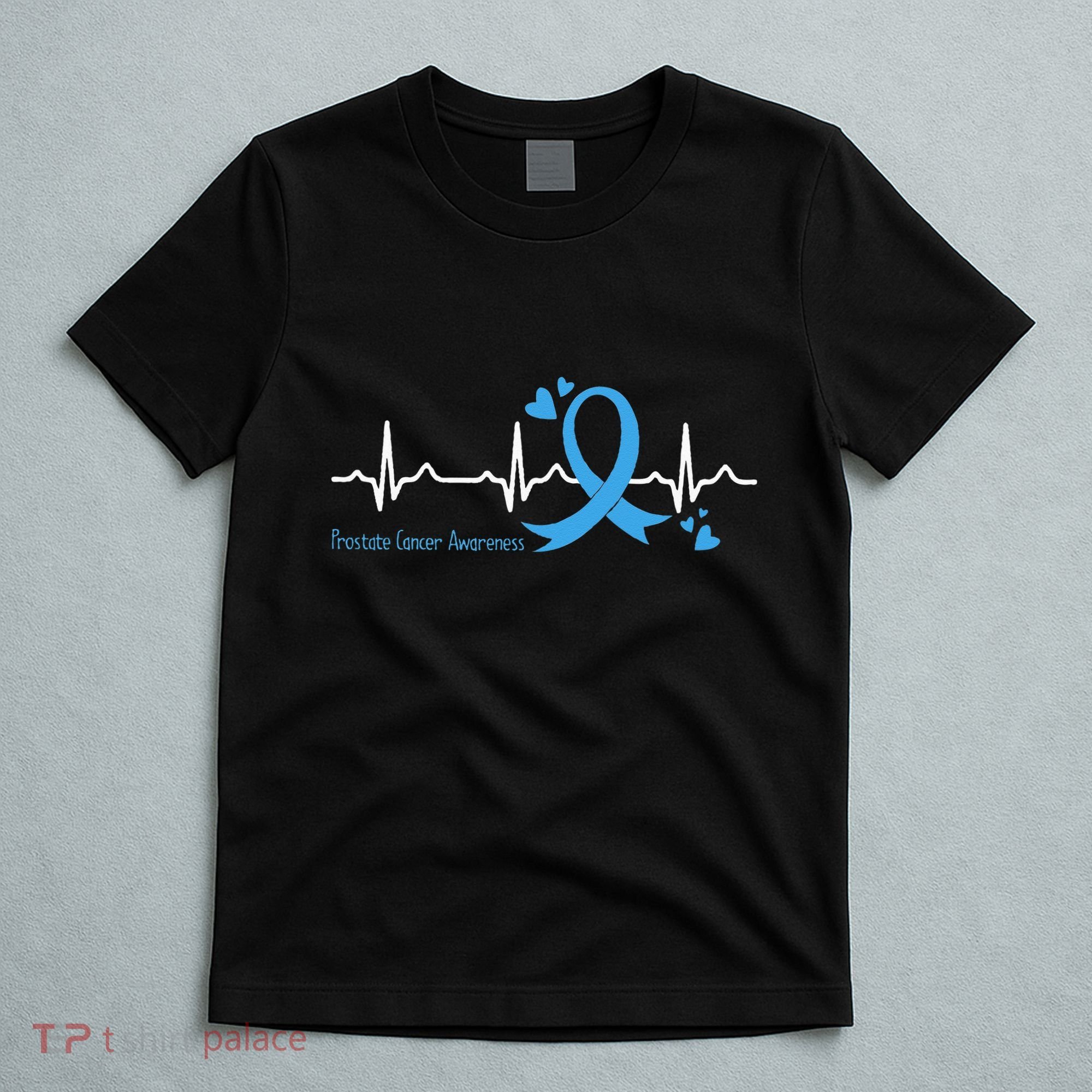 Heartbeat Light Blue Ribbon Prostate Cancer Awareness T-Shirt