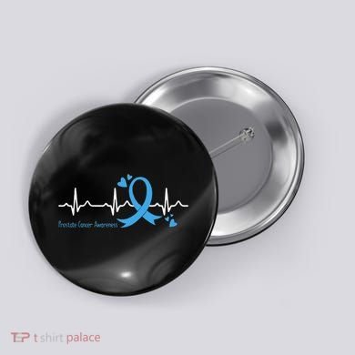 Heartbeat Light Blue Ribbon Prostate Cancer Awareness Button
