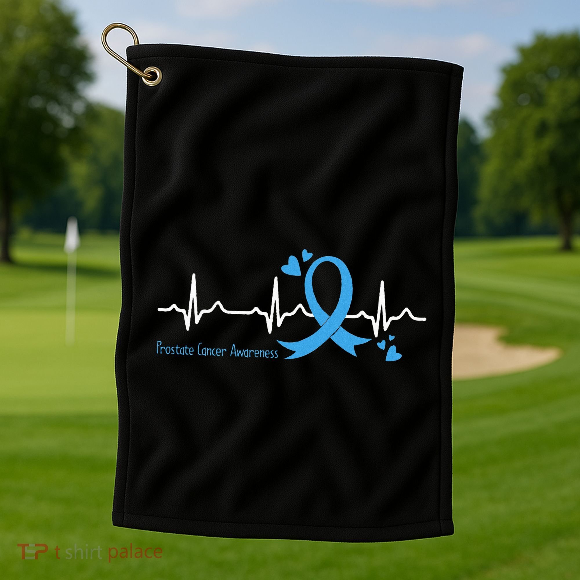 Heartbeat Light Blue Ribbon Prostate Cancer Awareness Golf Towel