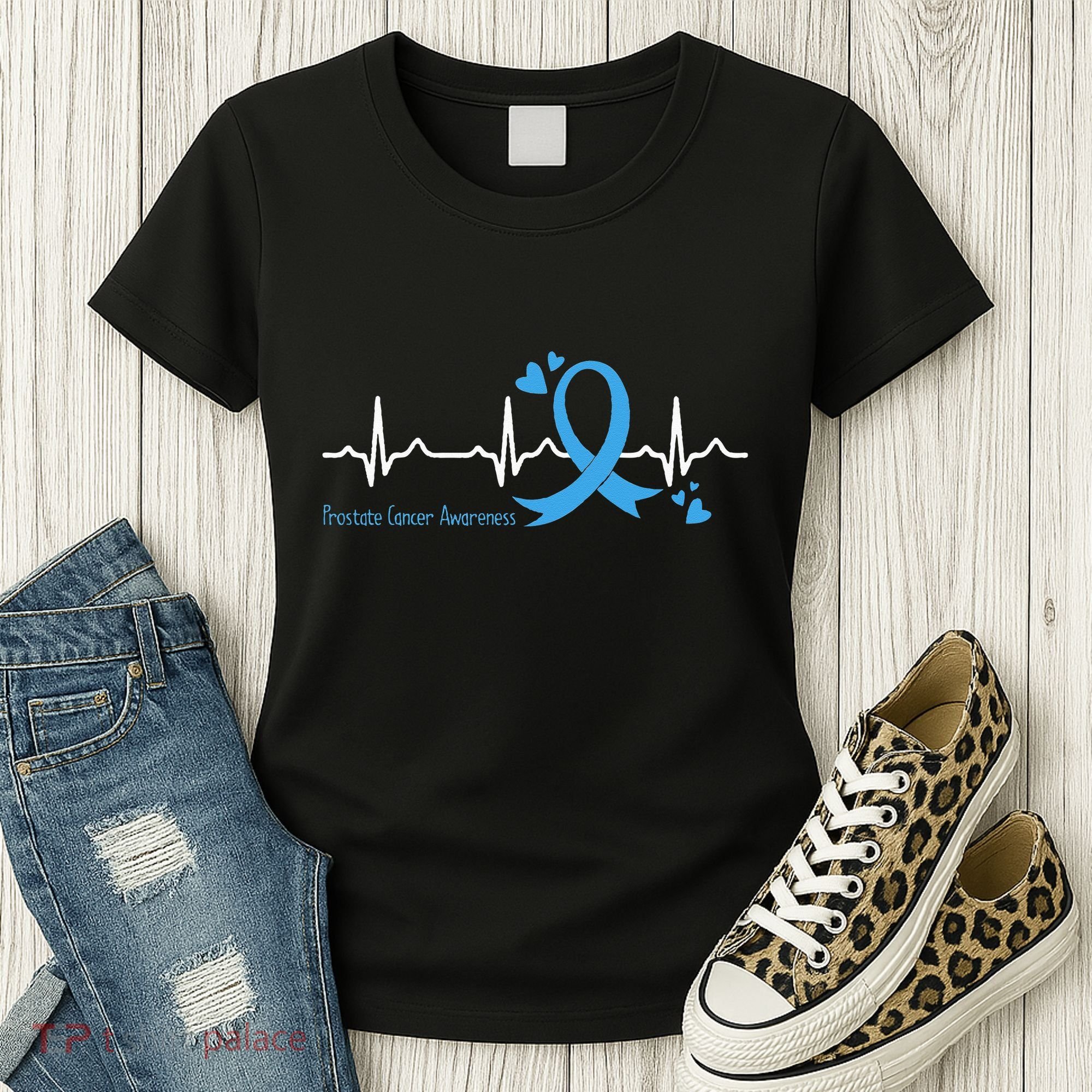 Heartbeat Light Blue Ribbon Prostate Cancer Awareness Women's T-Shirt