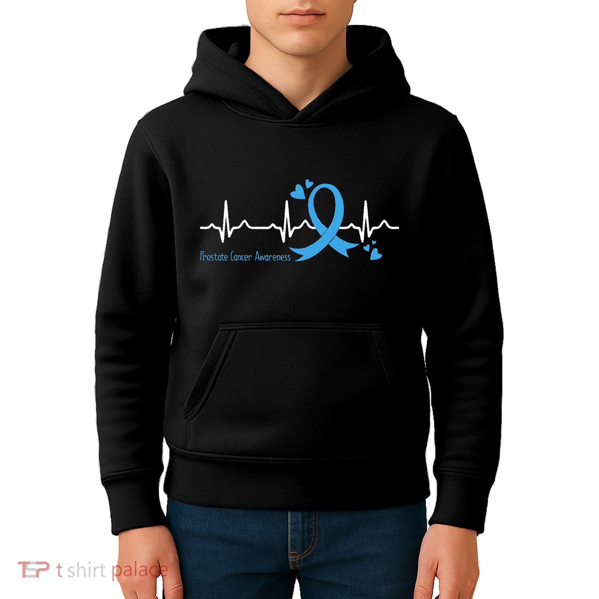 Heartbeat Light Blue Ribbon Prostate Cancer Awareness Kids Hoodie