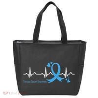 Heartbeat Light Blue Ribbon Prostate Cancer Awareness Tote Bag thumb 0