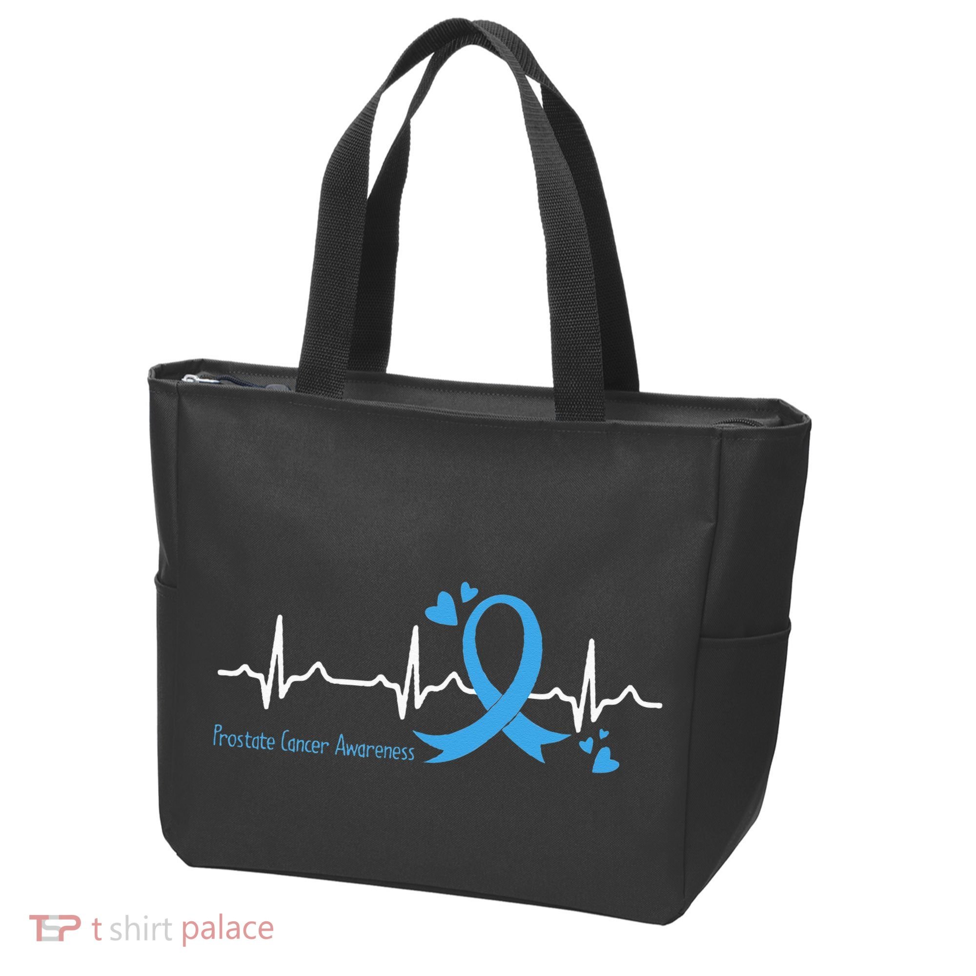 Heartbeat Light Blue Ribbon Prostate Cancer Awareness Tote Bag