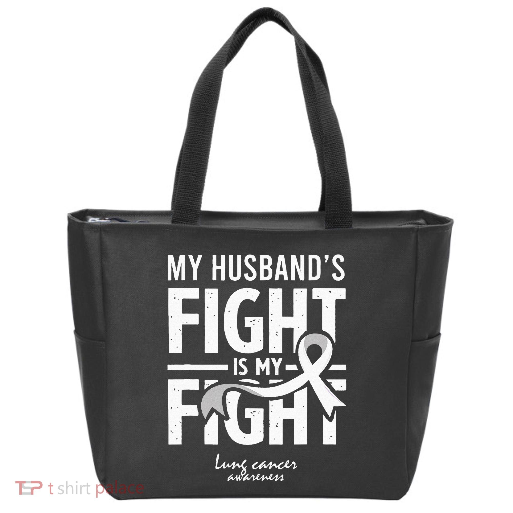 Husband Lung Cancer Awareness Survivor Support Son Daughter Tote Bag