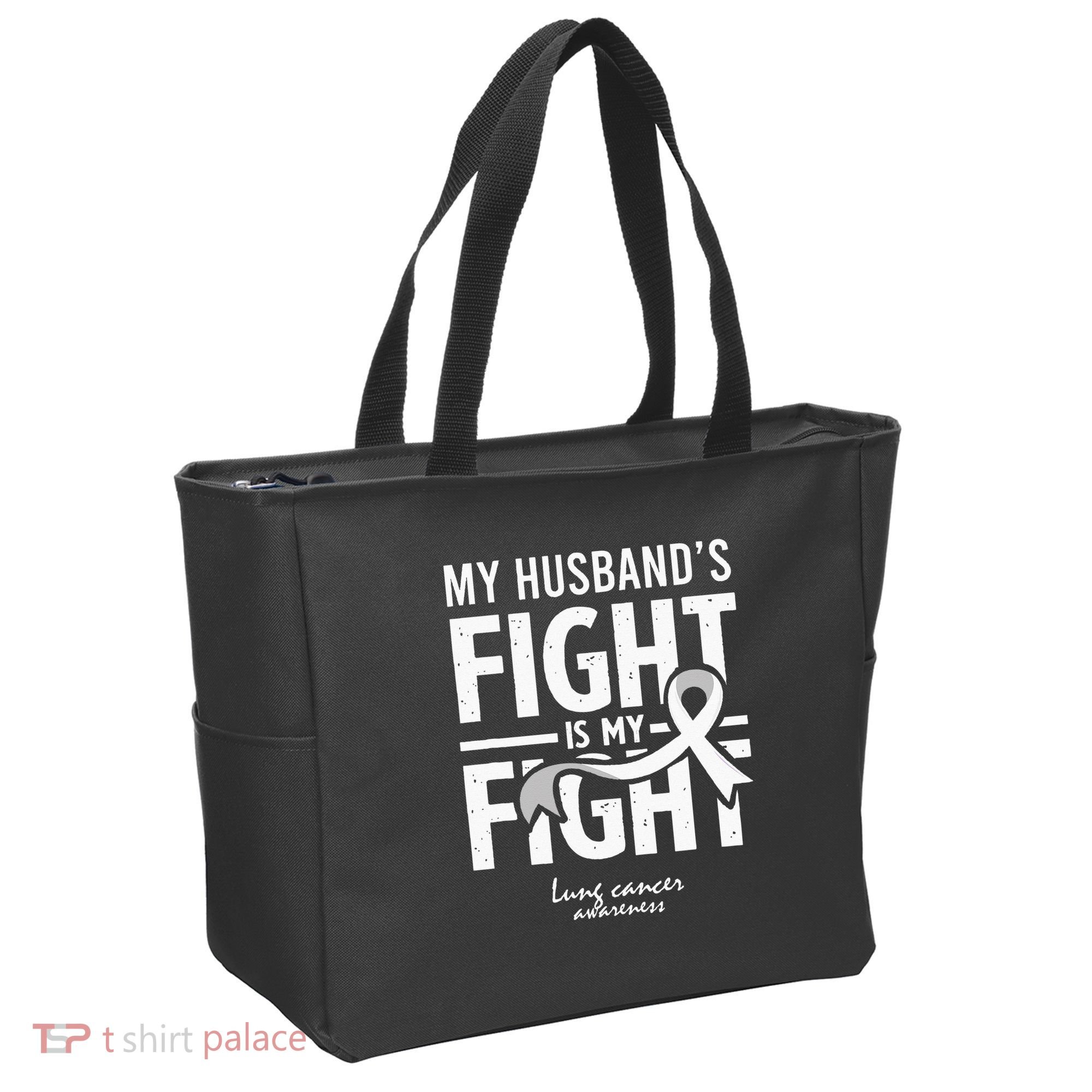 Husband Lung Cancer Awareness Survivor Support Son Daughter Tote Bag