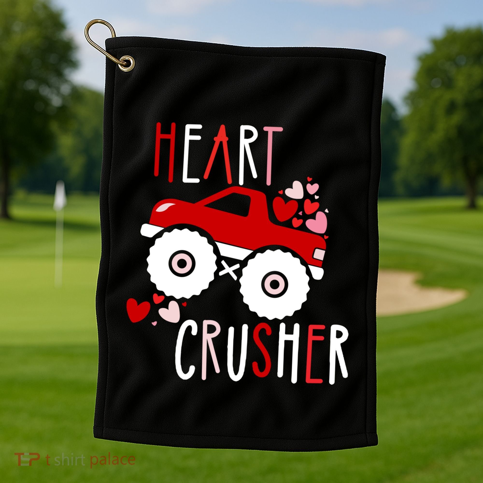 Heart Lover Crusher Truck Car Valentines Day Gift Golf Towel
