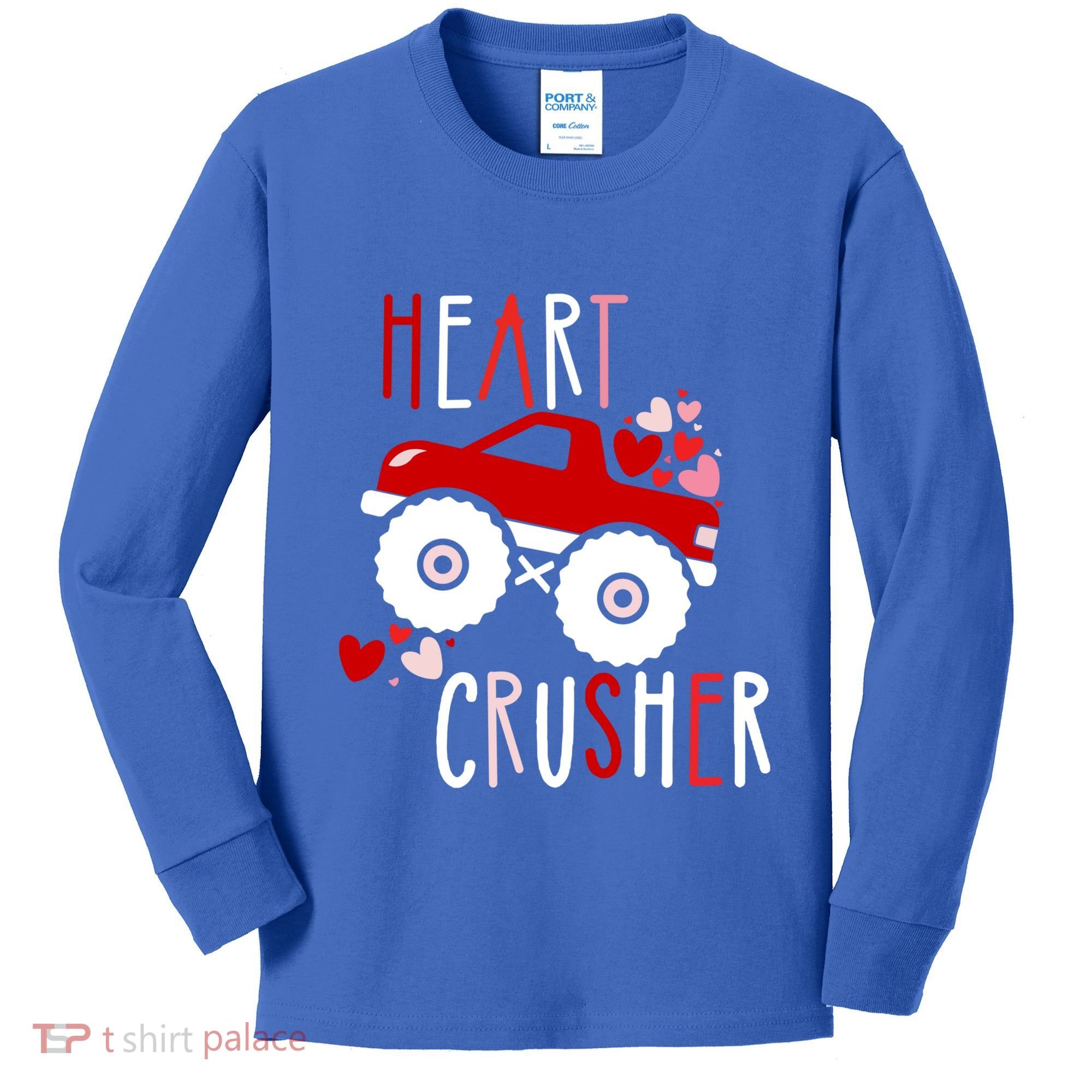 Heart Lover Crusher Truck Car Valentines Day Gift Kids Long Sleeve Shirt