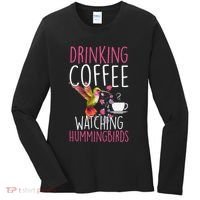 Hummingbird Love Drinking Coffee Watching Hummingbirds Women's Long Sleeve Shirt thumb 0