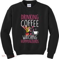 Hummingbird Love Drinking Coffee Watching Hummingbirds Kids Sweatshirt thumb 0