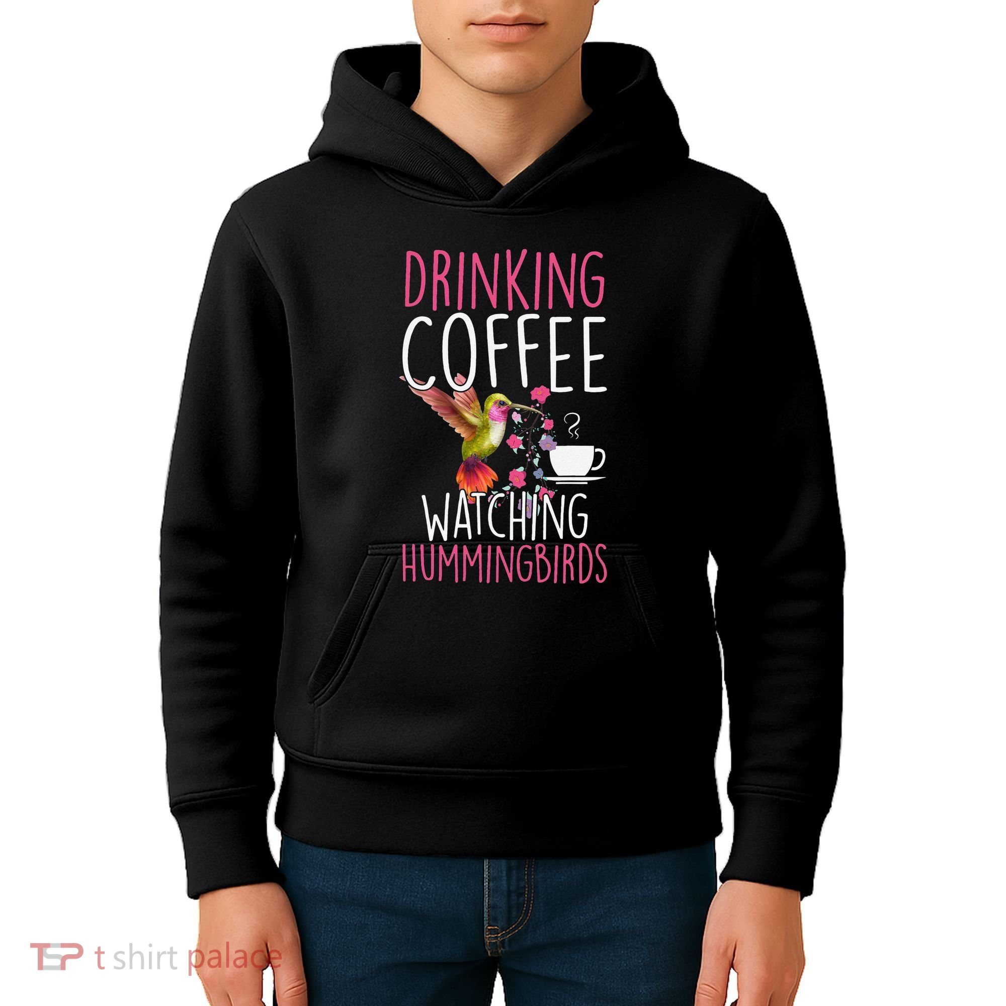 Hummingbird Love Drinking Coffee Watching Hummingbirds Kids Hoodie