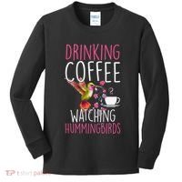 Hummingbird Love Drinking Coffee Watching Hummingbirds Kids Long Sleeve Shirt thumb 0