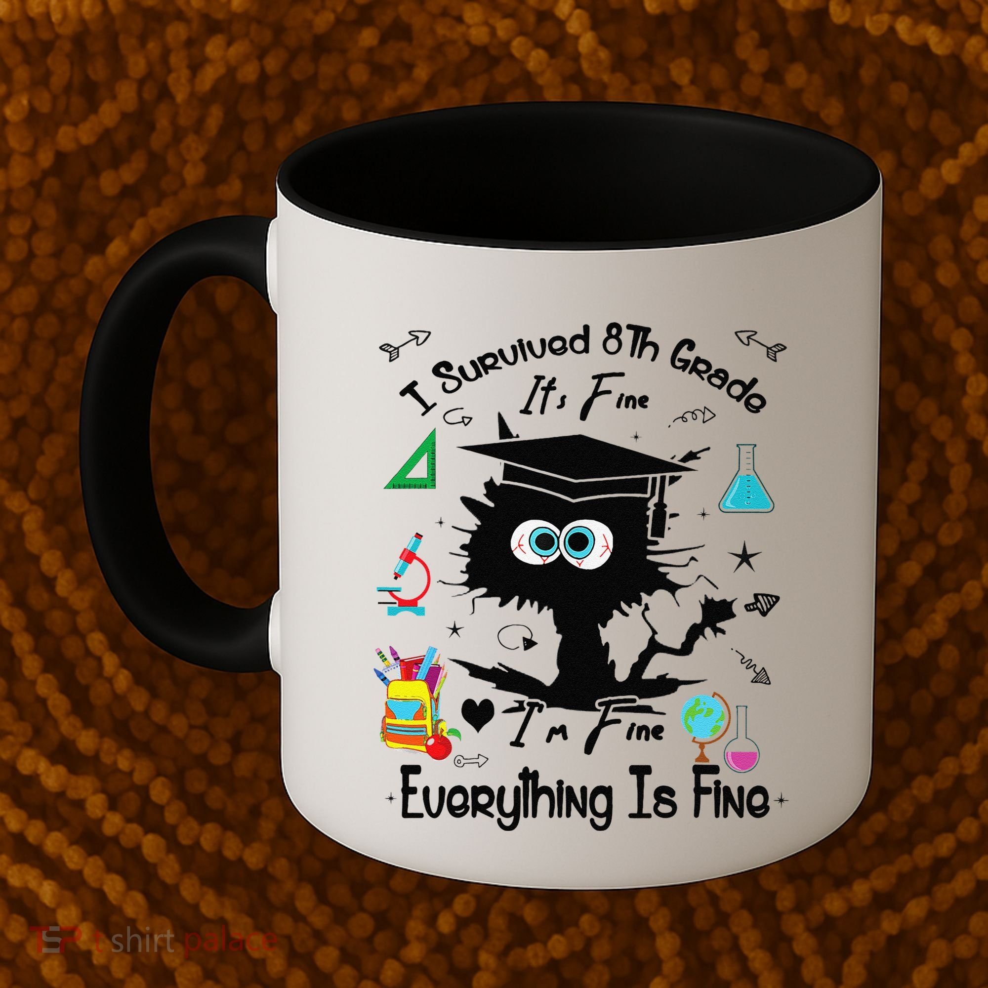 Happy Last Day Of School Funny Black Cat 8th Grade Graduate Coffee Mug