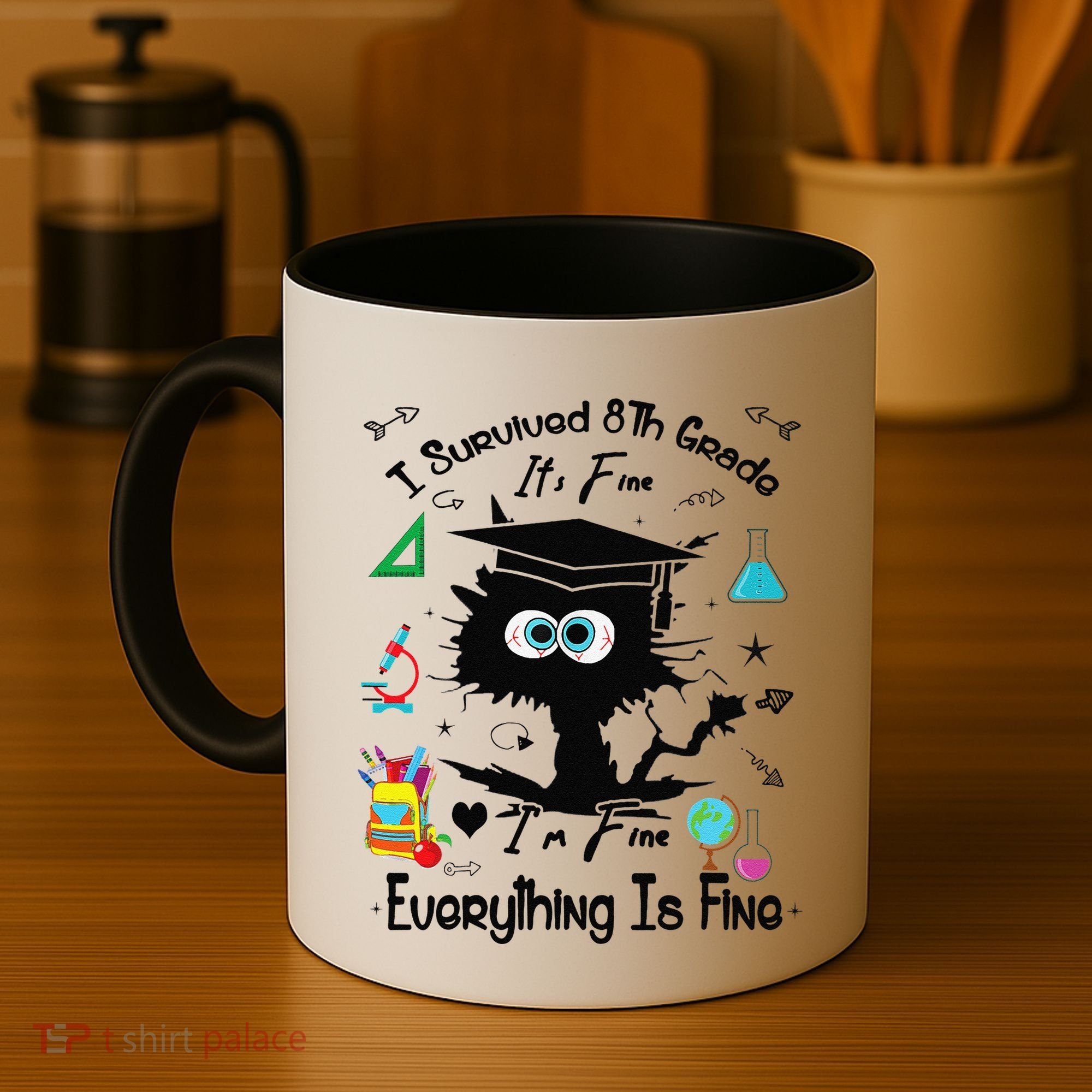Happy Last Day Of School Funny Black Cat 8th Grade Graduate Coffee Mug