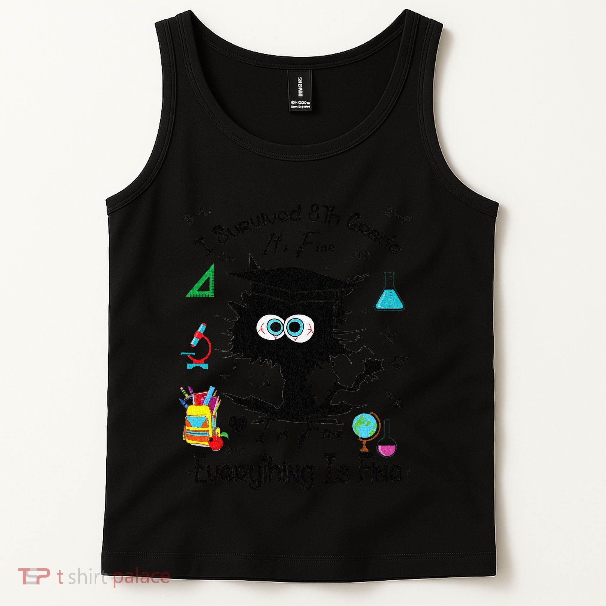 Happy Last Day Of School Funny Black Cat 8th Grade Graduate Tank Top