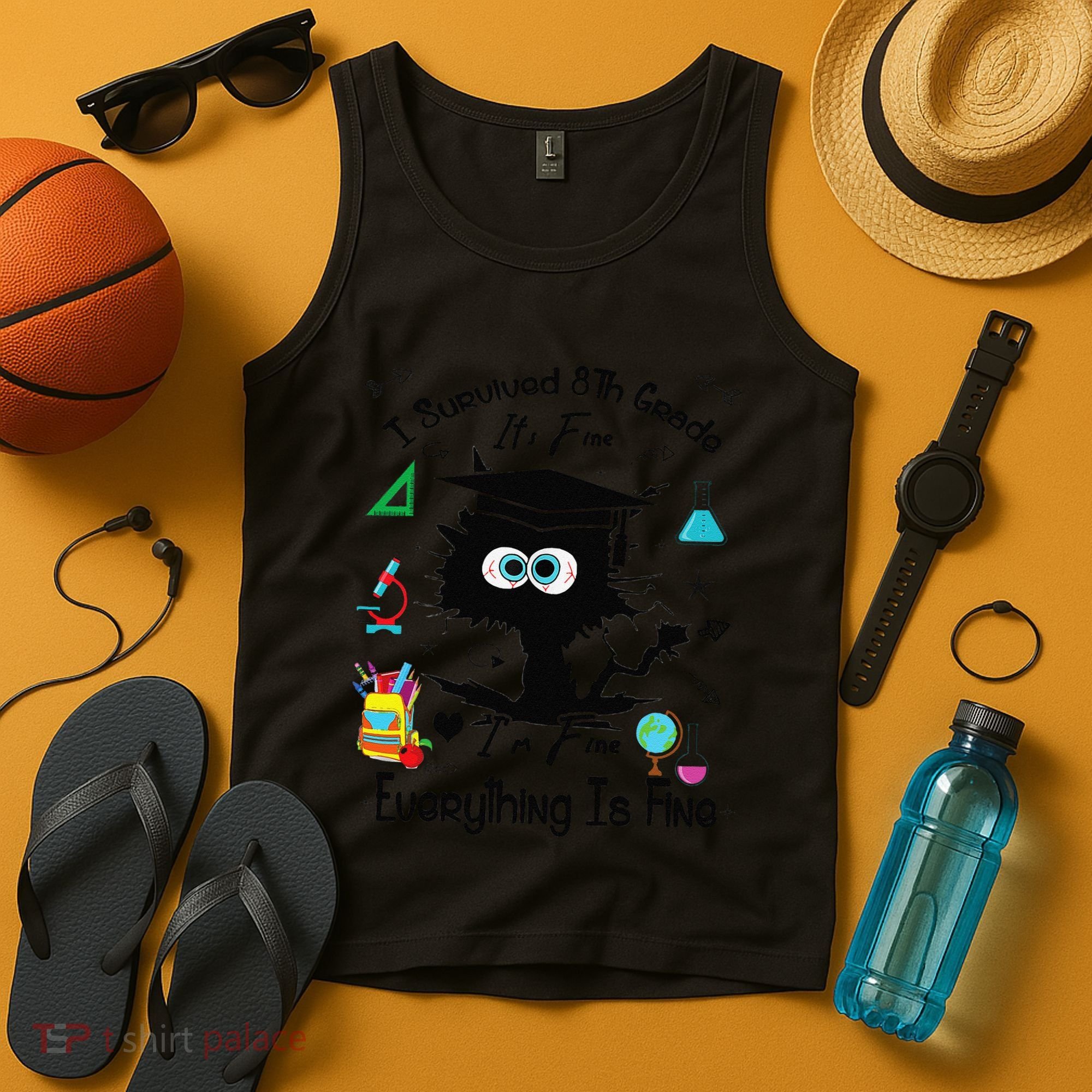 Happy Last Day Of School Funny Black Cat 8th Grade Graduate Tank Top